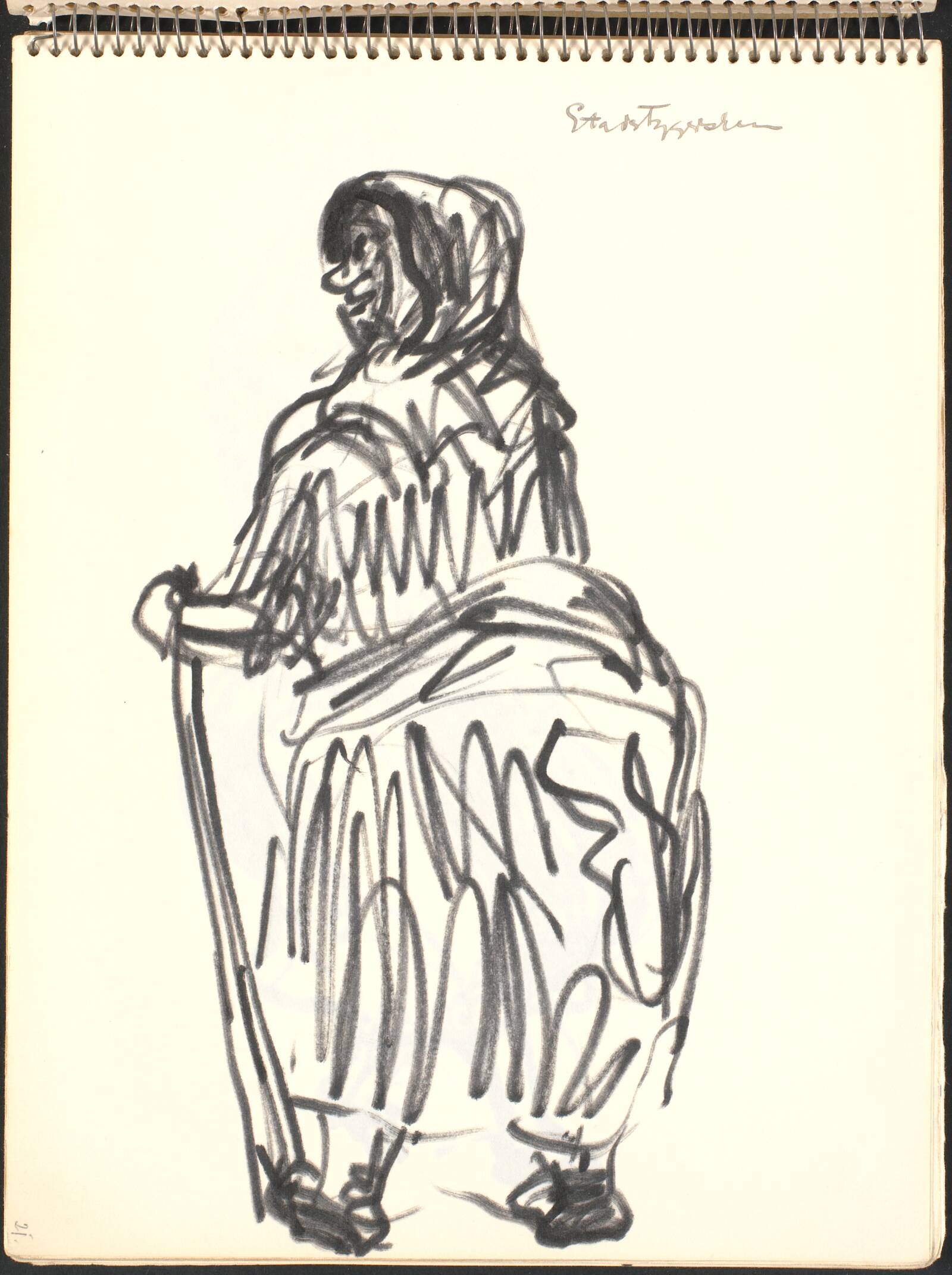 Gammel kone med en stok, Gottfred Eickhoff, 1952