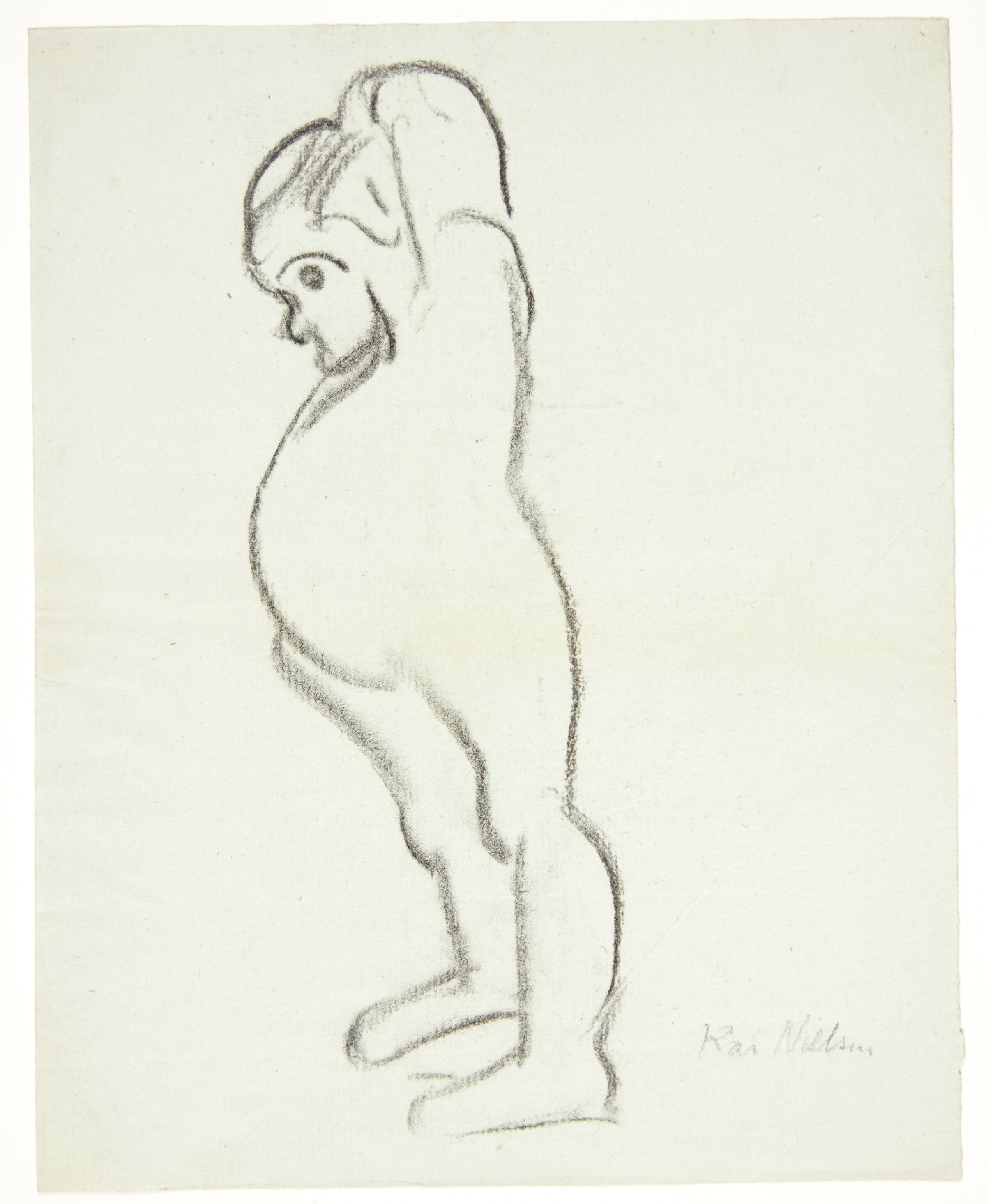 Stående barn, der trekker chemise over hovedet, Kai Nielsen, 1897-1924