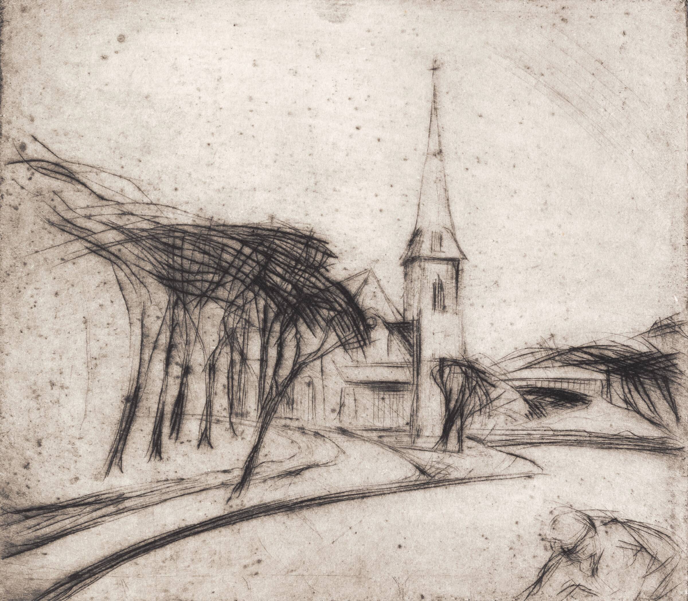 Vej med kirke, Alfred Simonsen, 1930-1935
