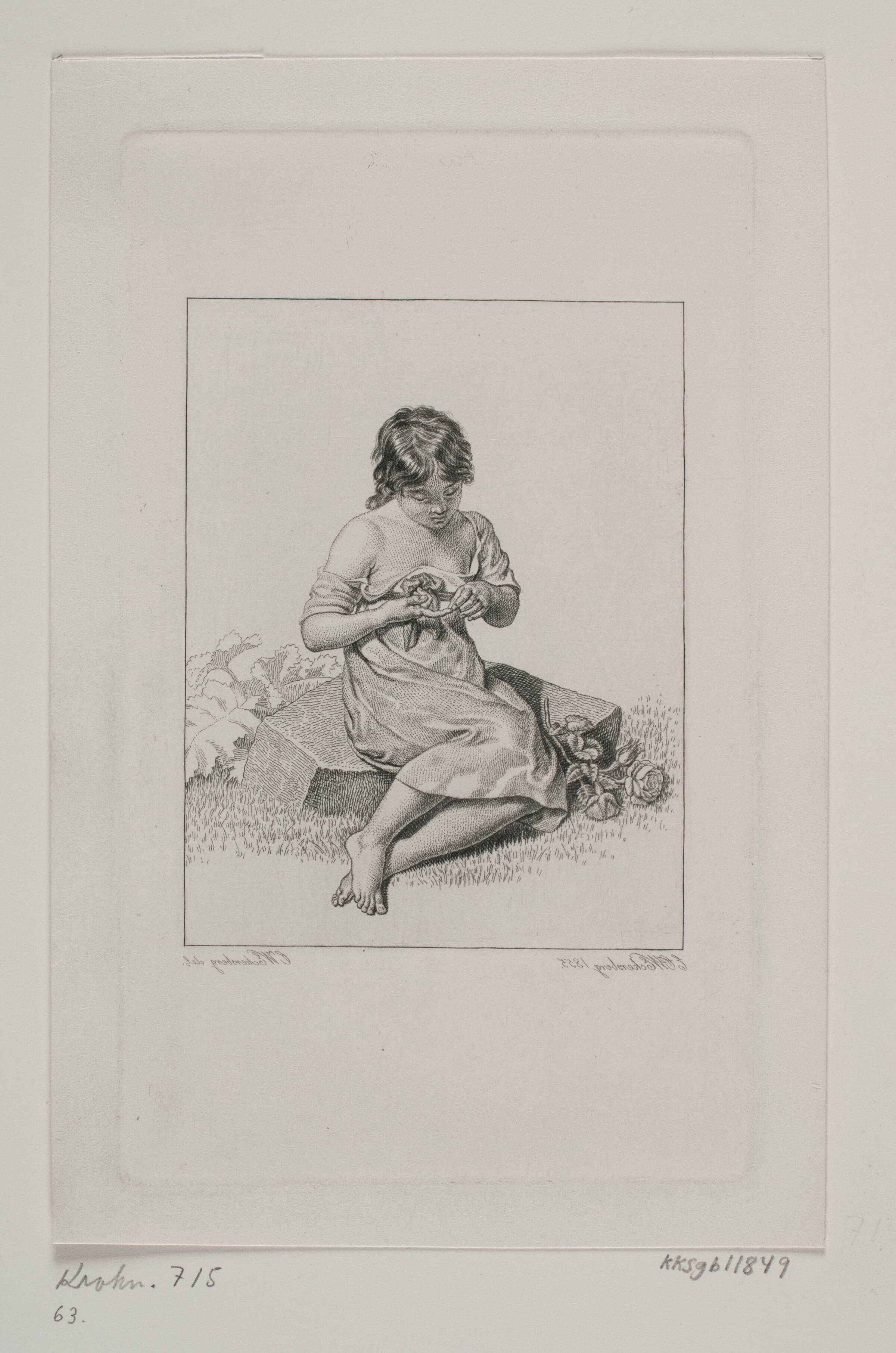 En lille pige, som har stukket sig på en rose, Erling Eckersberg, 1855