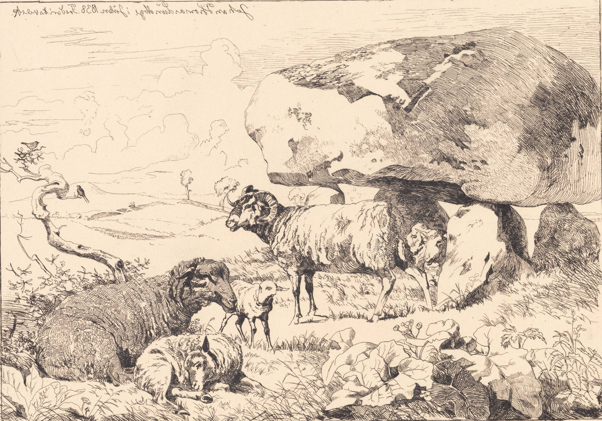 Får ved en gravhøj, Johan Thomas Lundbye, 1838