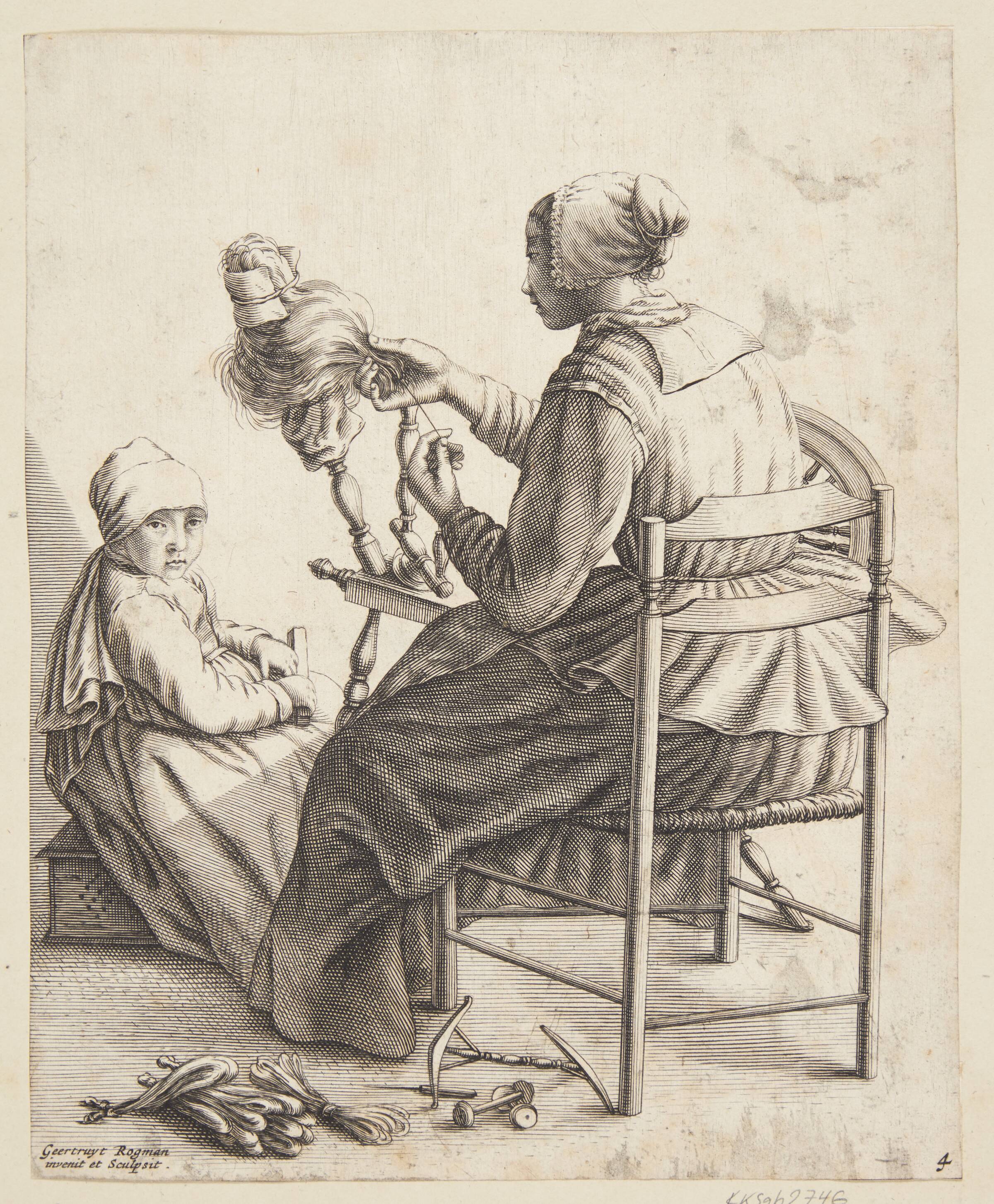 En kvinde, der spinder, Geertruyt Roghman, 1640-1647
