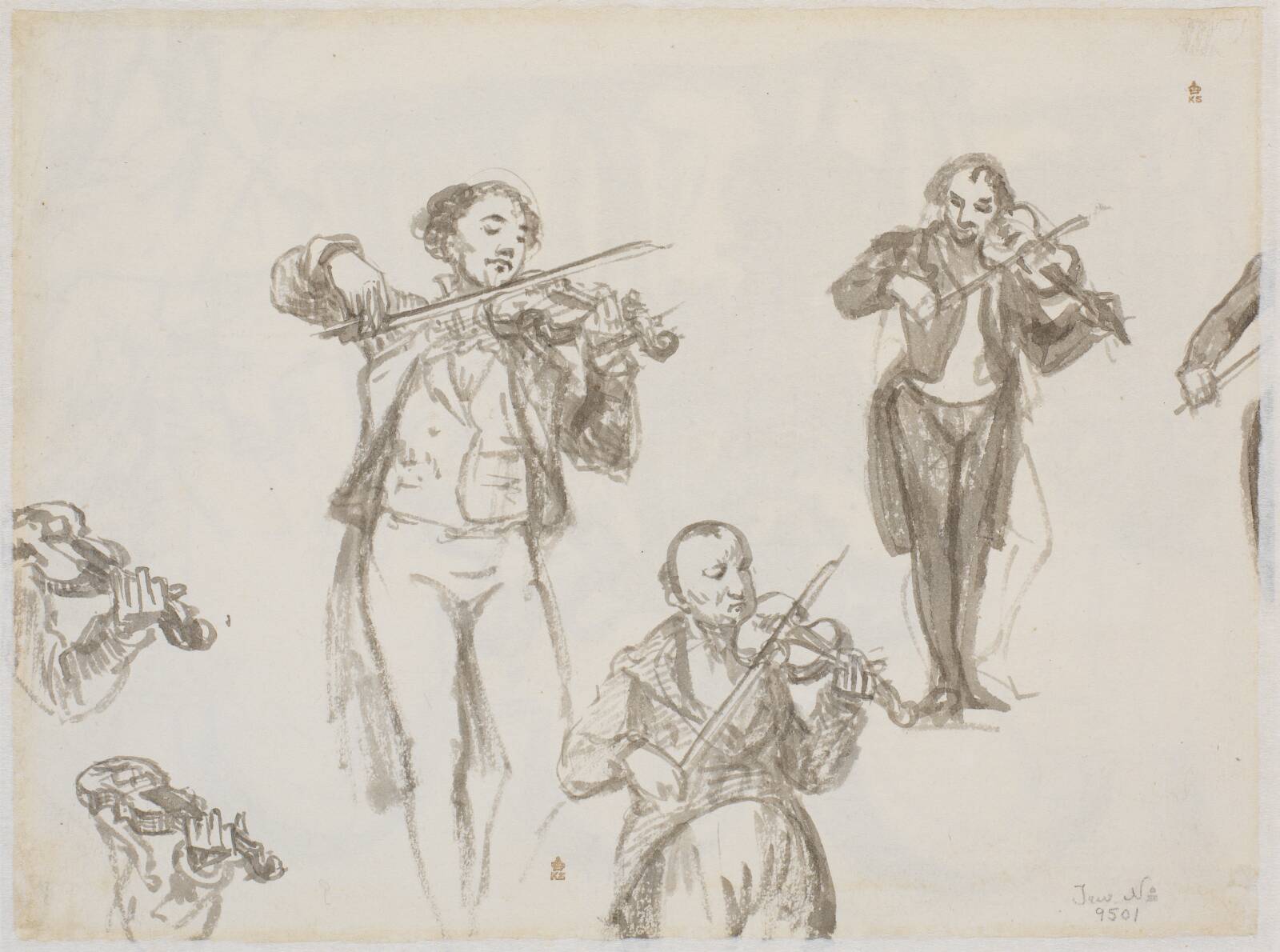 Studier af violinist, Wilhelm Marstrand, 1810-1873