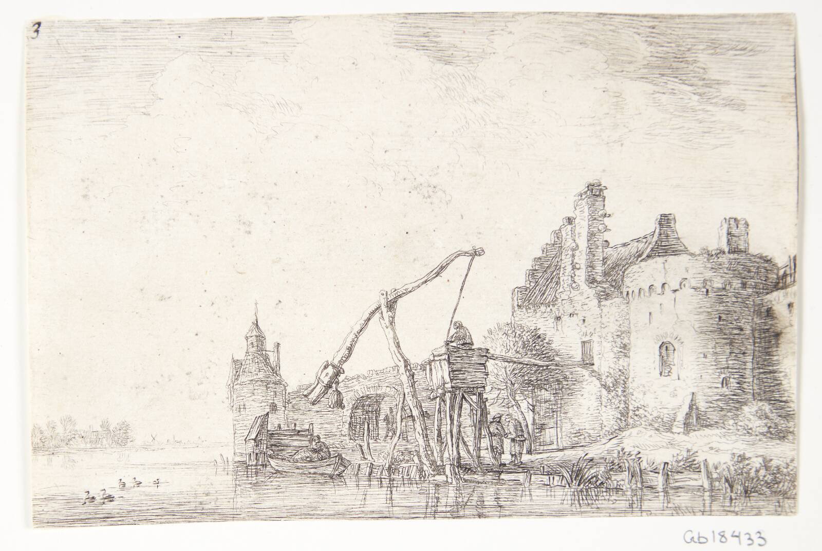 Hejseværk ved en flod, Anthonie Waterloo, 1610-1690