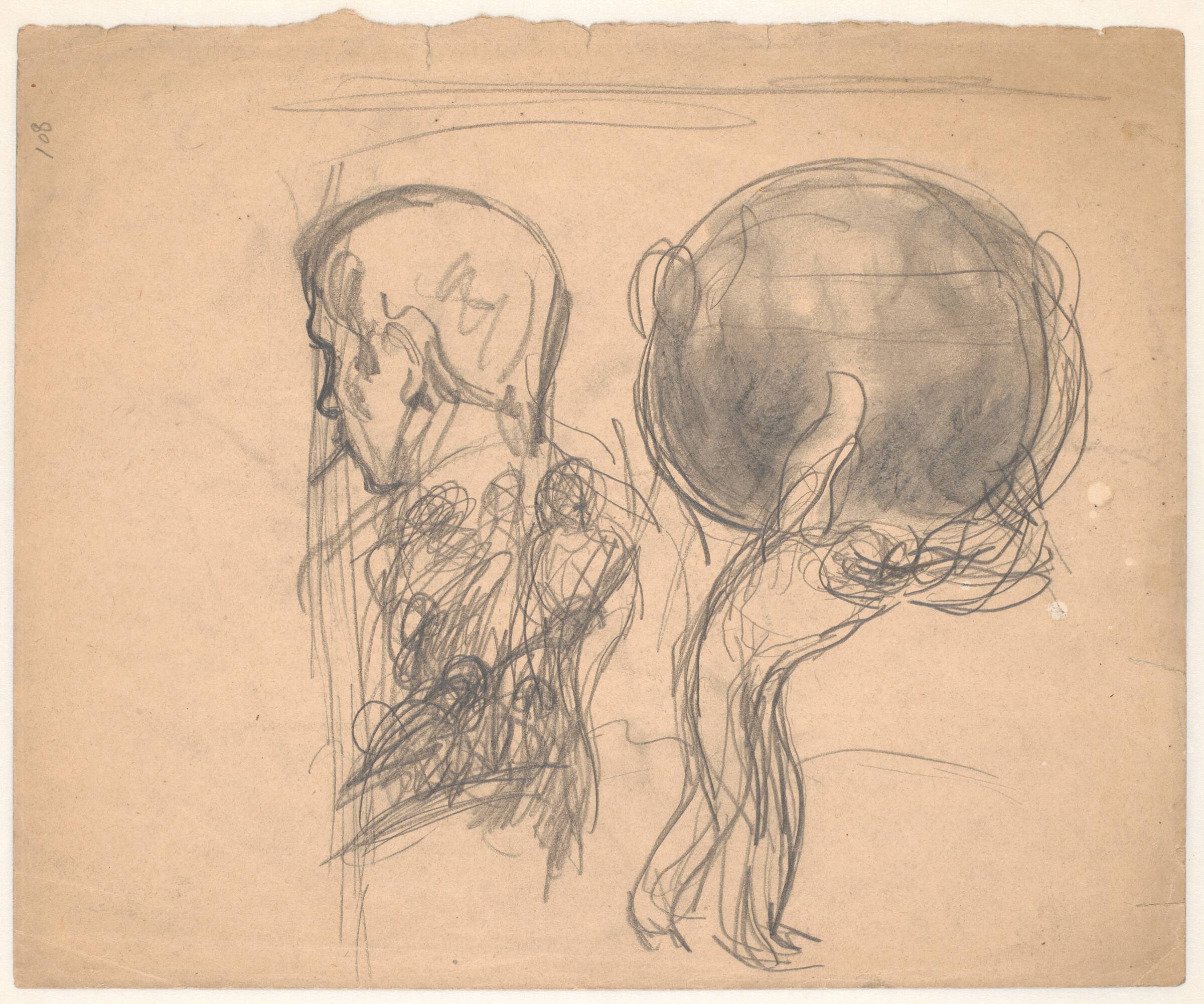 Studieblad med mandsportræt og Atlasfigur, Isakson, Karl, 1907
