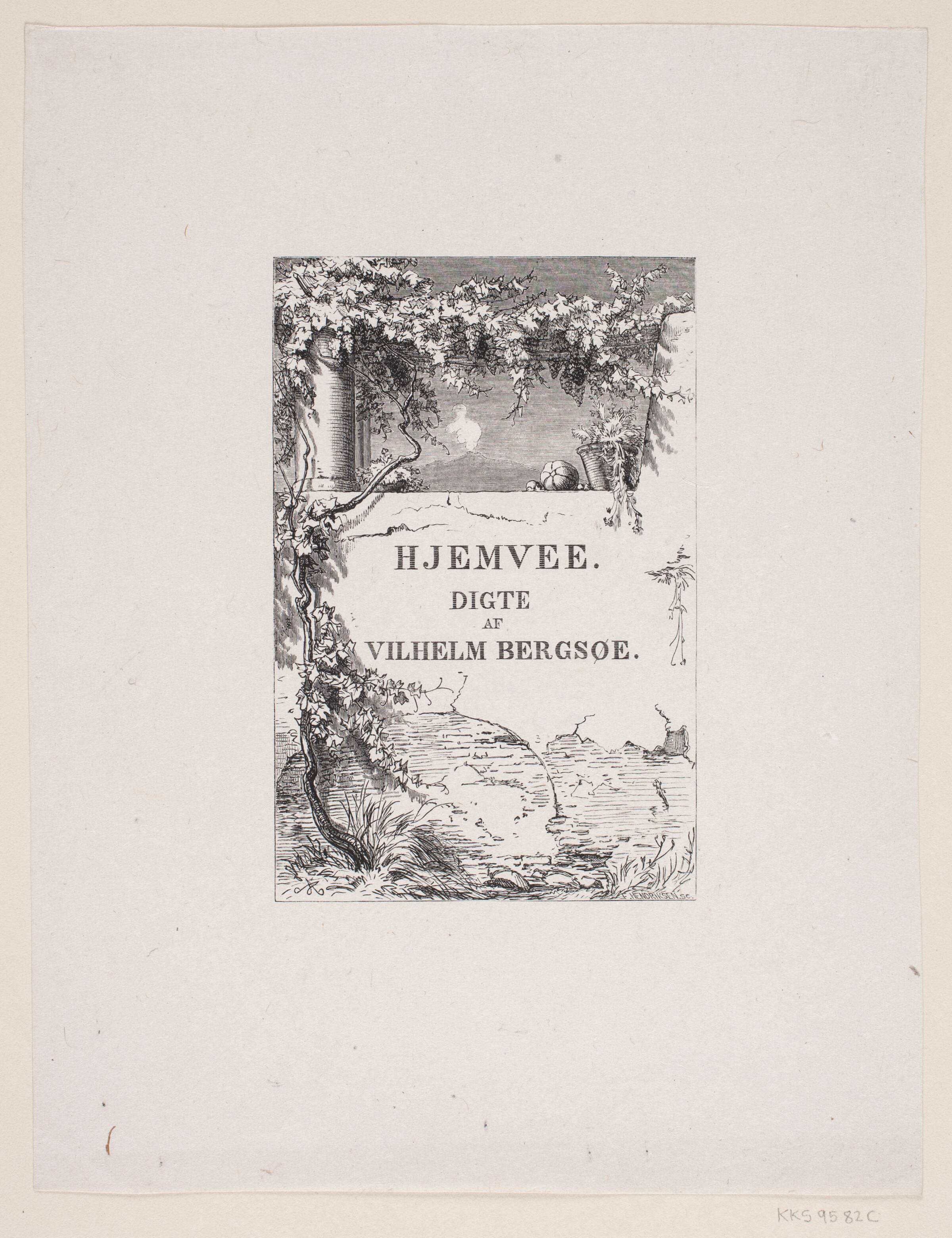 Omslag til Vilhelm Bergsøe, "Hjemvee", F. Hendriksen, 1872