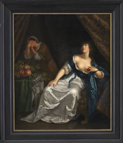 Kleopatras død. Spejlvendt kopi efter Caspar Netscher i Staatliche Kunsthalle, Karlsruhe