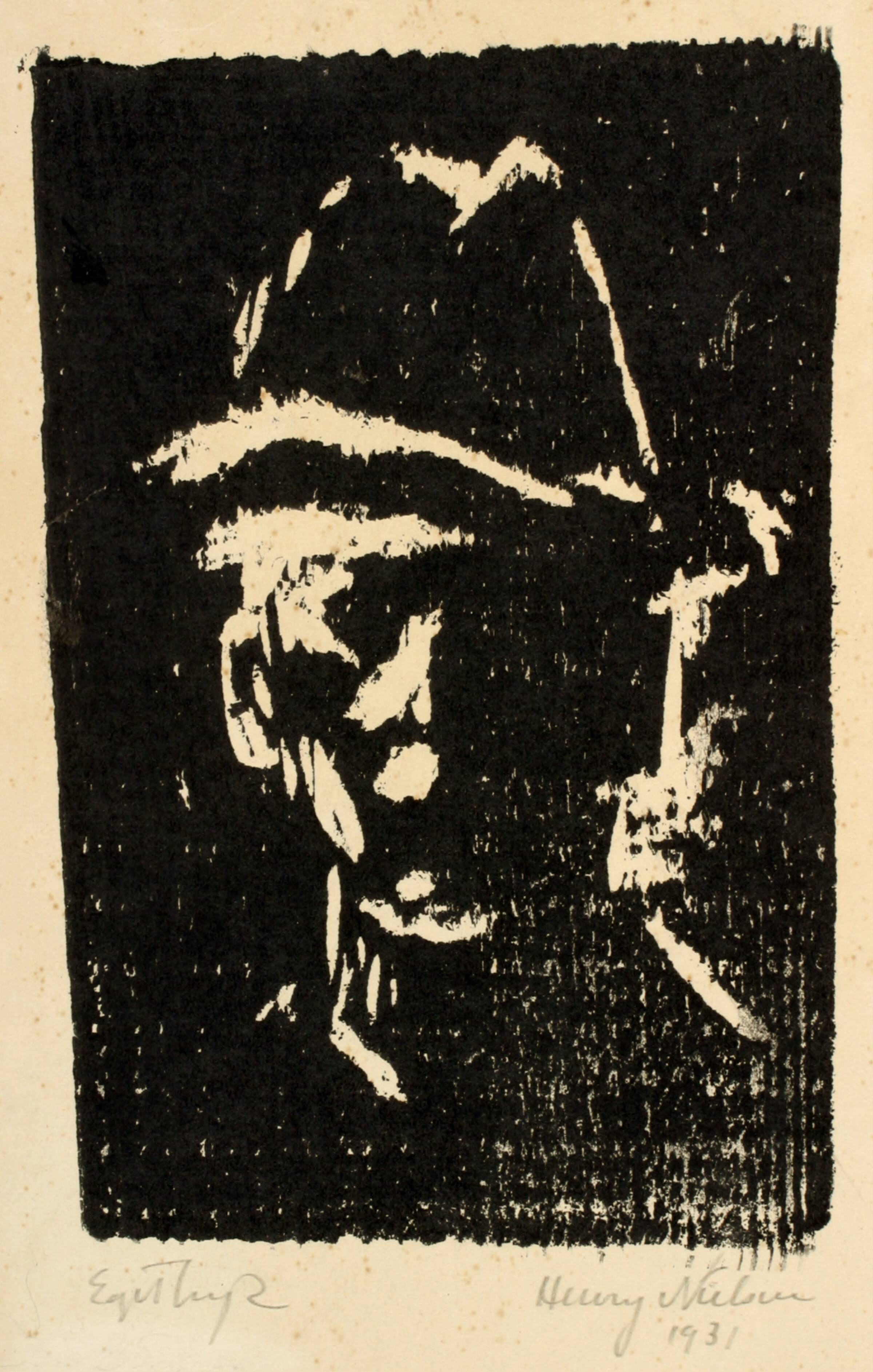 Mandsportræt med hat, Henry Nielsen, 1931