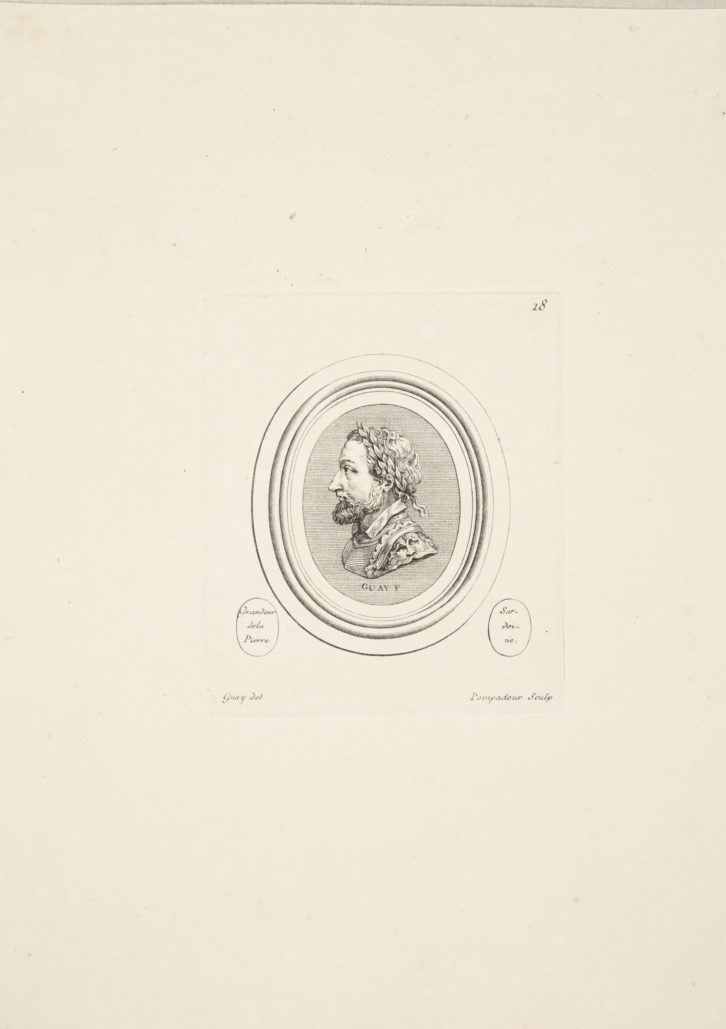 Mandshoved (Marcus Aurelius) i profil mod venstre, Madame de Pompadour, 1753-1757
