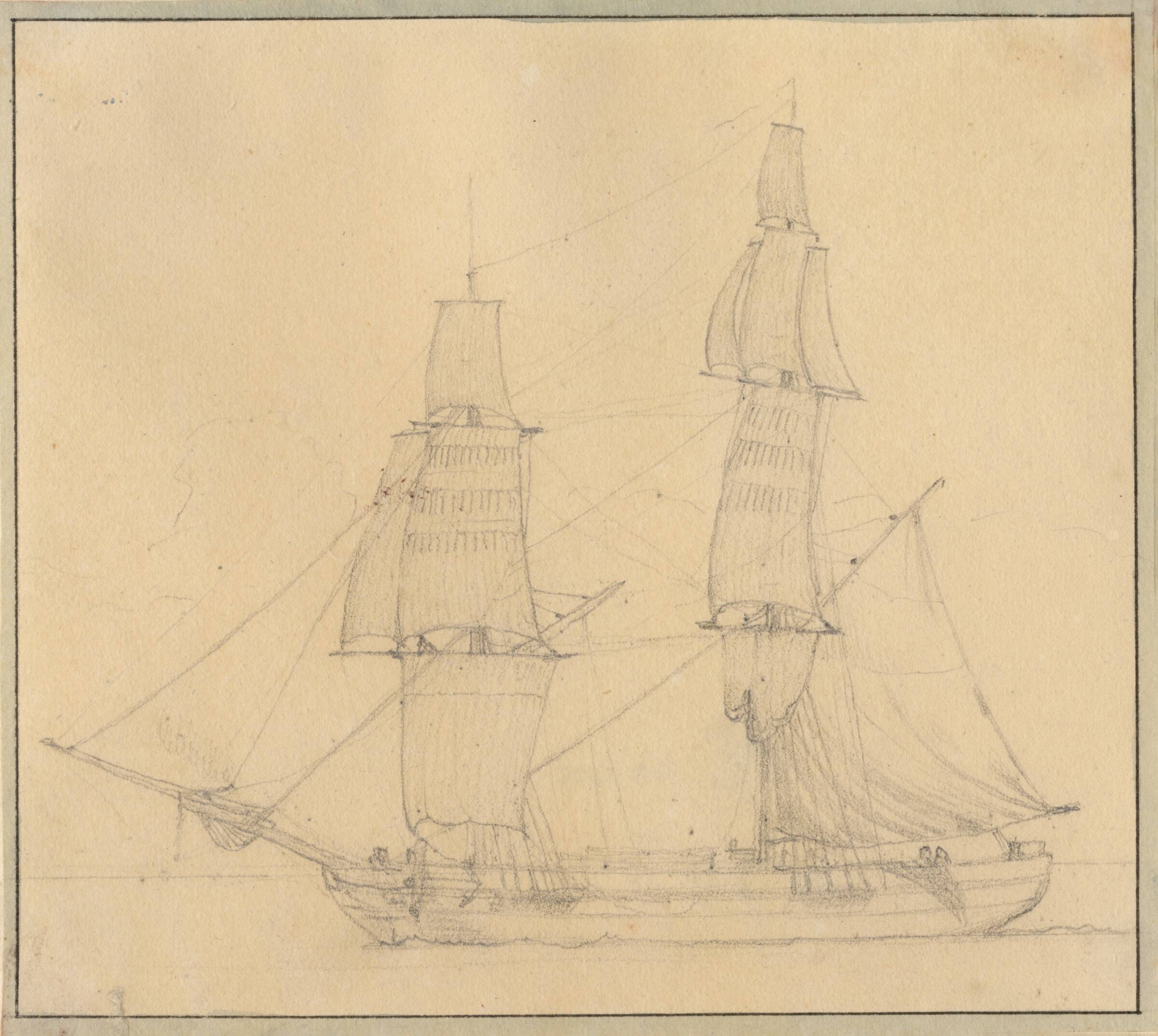 En brig med læsejl, C.W. Eckersberg, 1783-1853