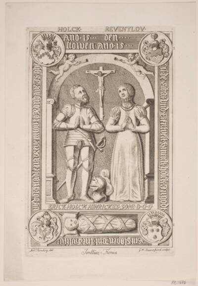H. Holck og hustrus gravsten. Illustration til ”Nobilitas Daniae ex monumentis”