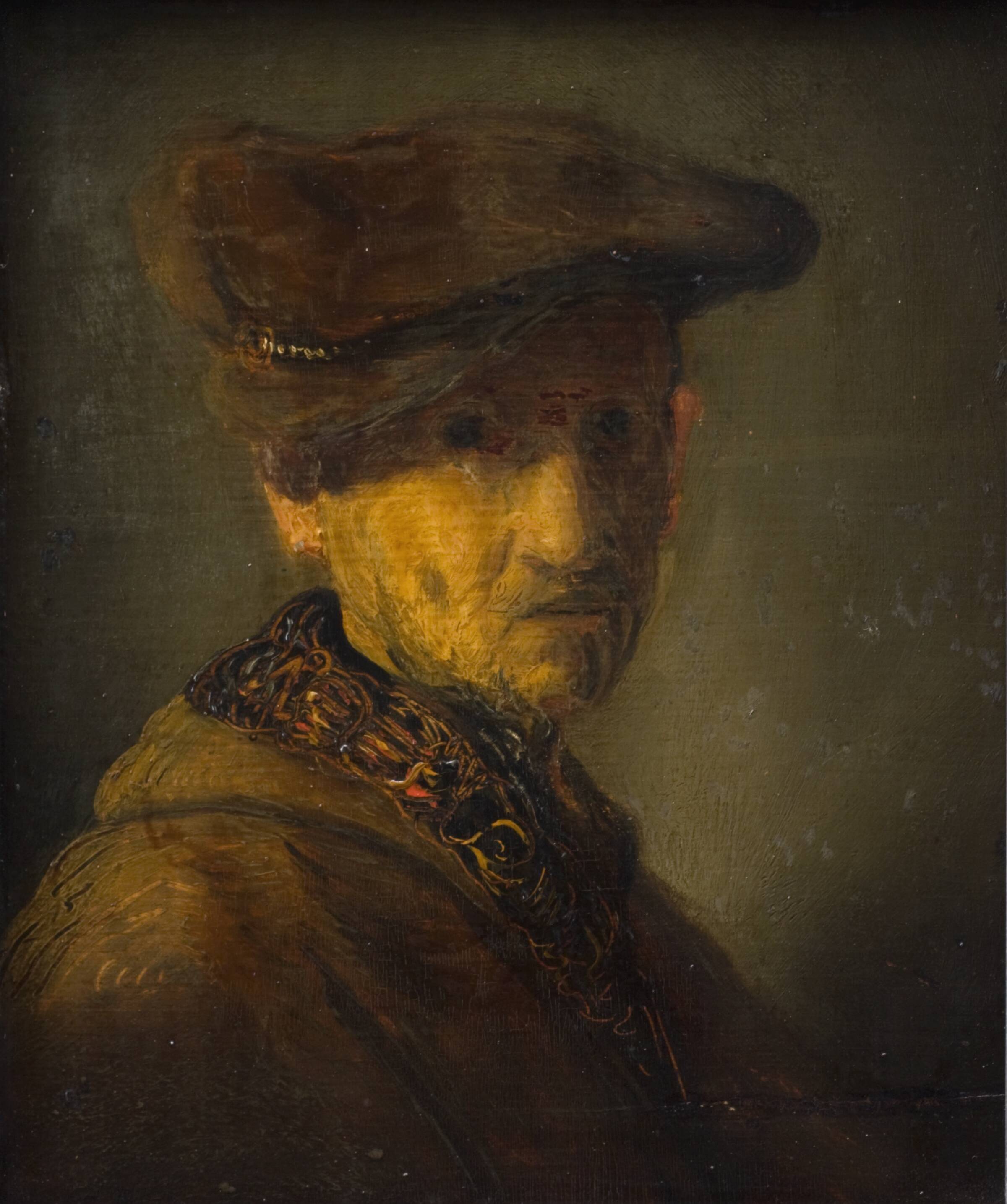Mand med baret (Portræt af Rembrandts far), Rembrandts skole, 1629