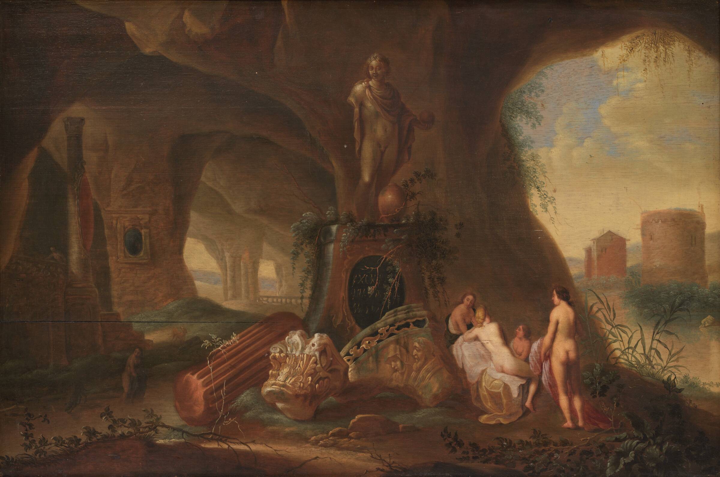 Nymfer i en grotte, Abraham van Cuylenborch, 1635-1658