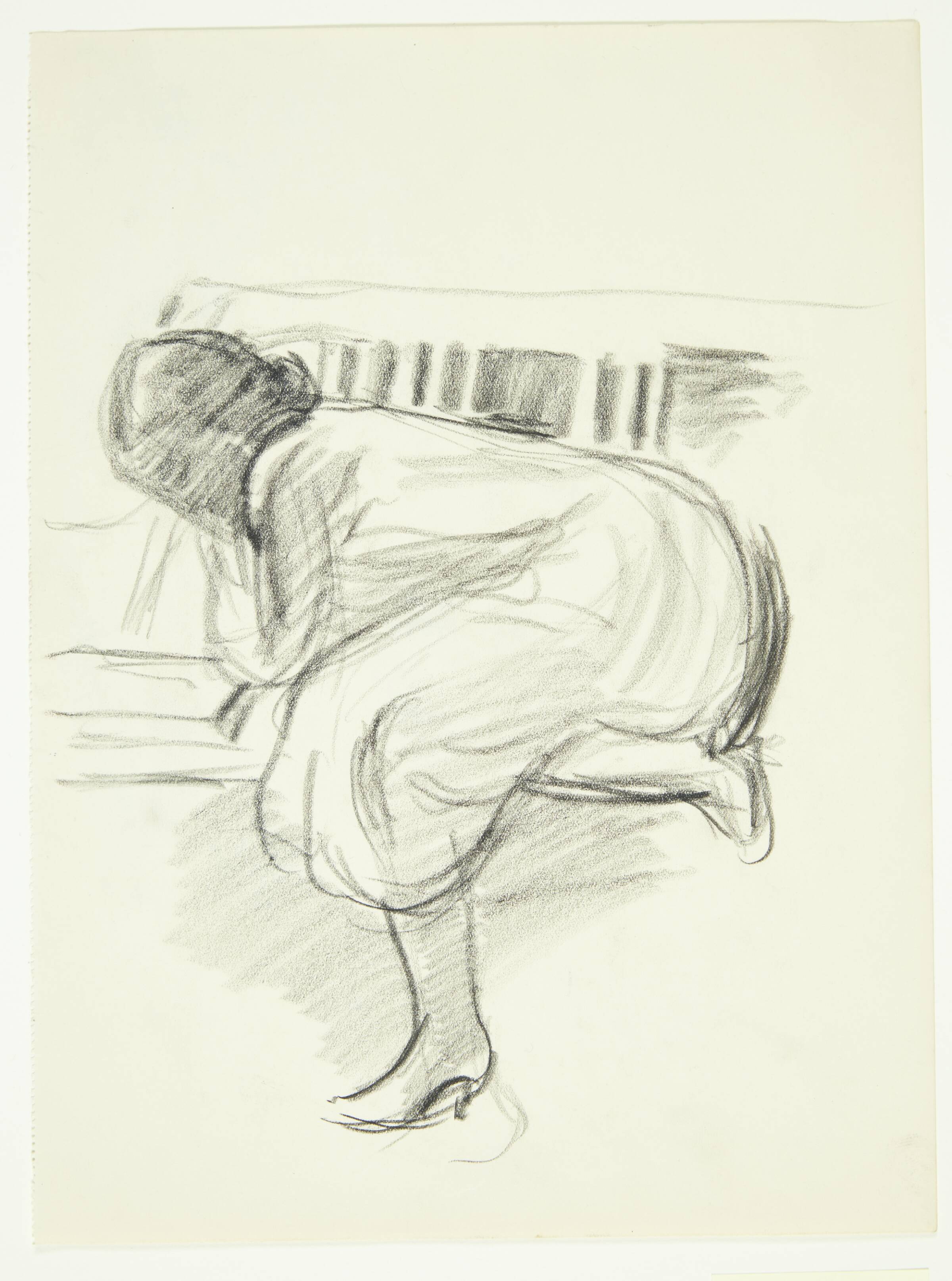 Læsende kvinde sammenkrøbet på en sofa, Henrik Schouboe, 1930-1939