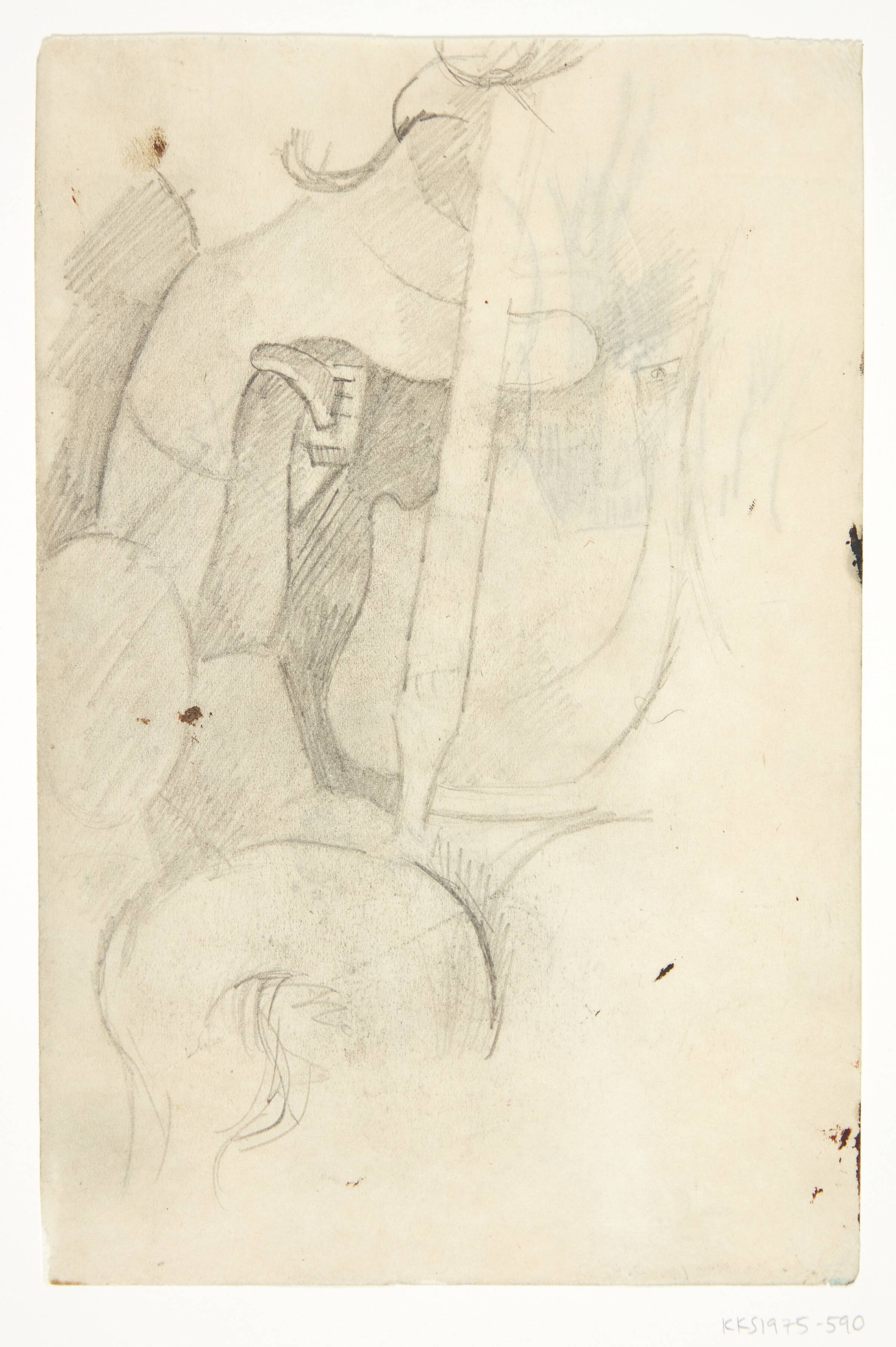 Sadelparti med rytterunderkrop. Kompositionsskitse til P. Uccellos "La Battaglia", William Scharff, 1901-1959