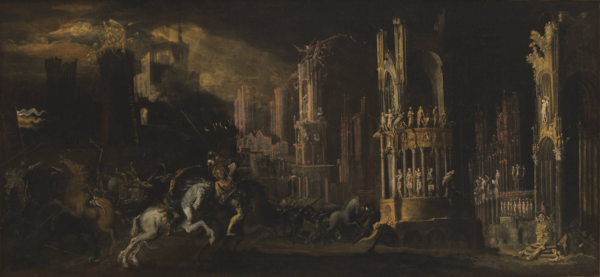 Arkitekturfantasi med Saulus' (Paulus') omvendelse, Francois De Nomé, 1620-1623