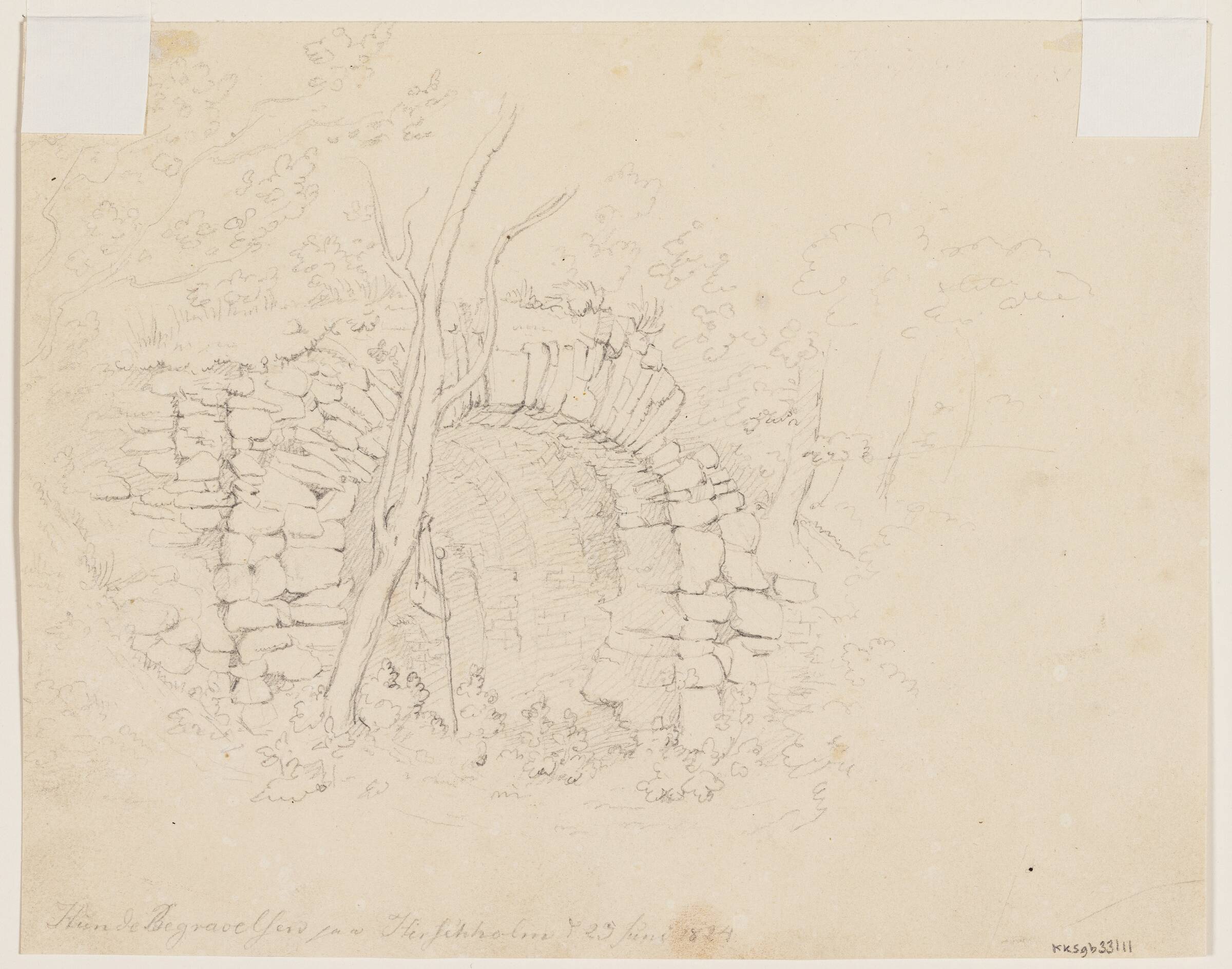 "Hundebegravelsen paa Hirschholm", Albert Küchler, 1824