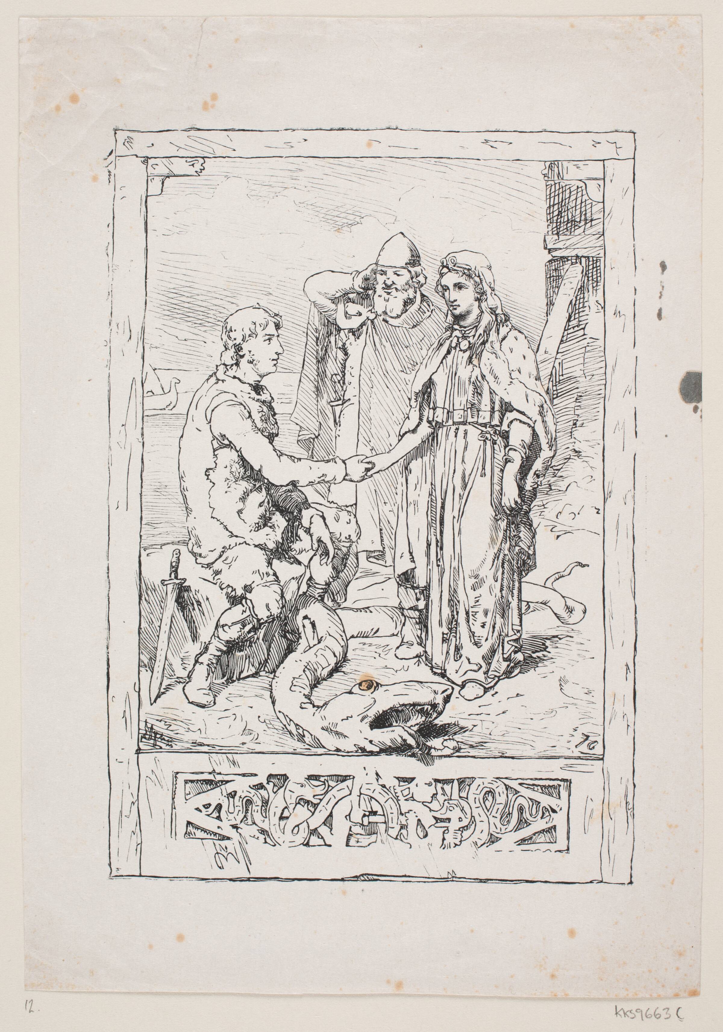 Regnar Lodbrog befrier Thora Borgahjort, Franz Wilhelm Obermann, 1830-1896