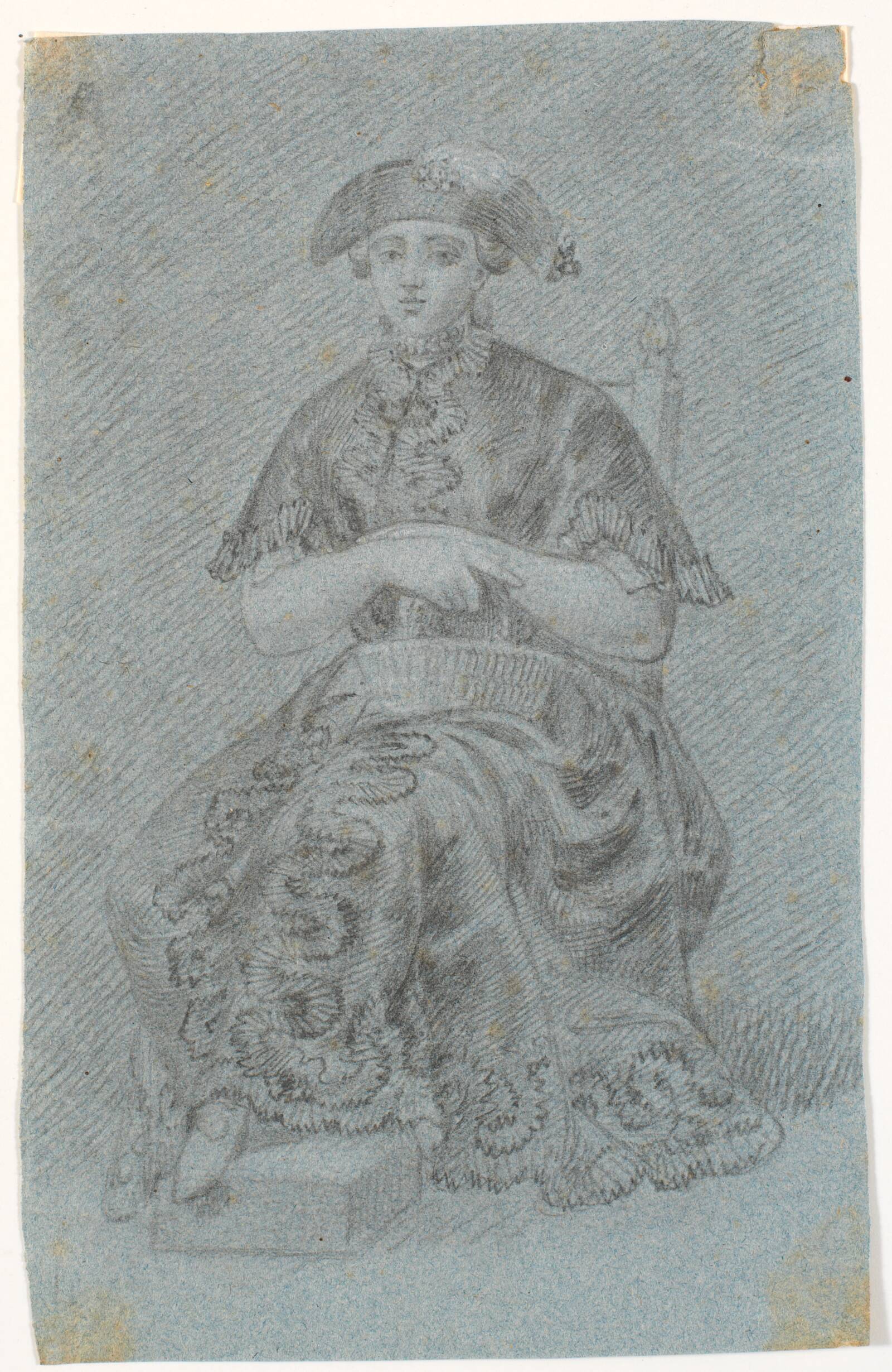 Siddende dame med hat. Kostumefigur?, C.A. Lorentzen, 1746-1828