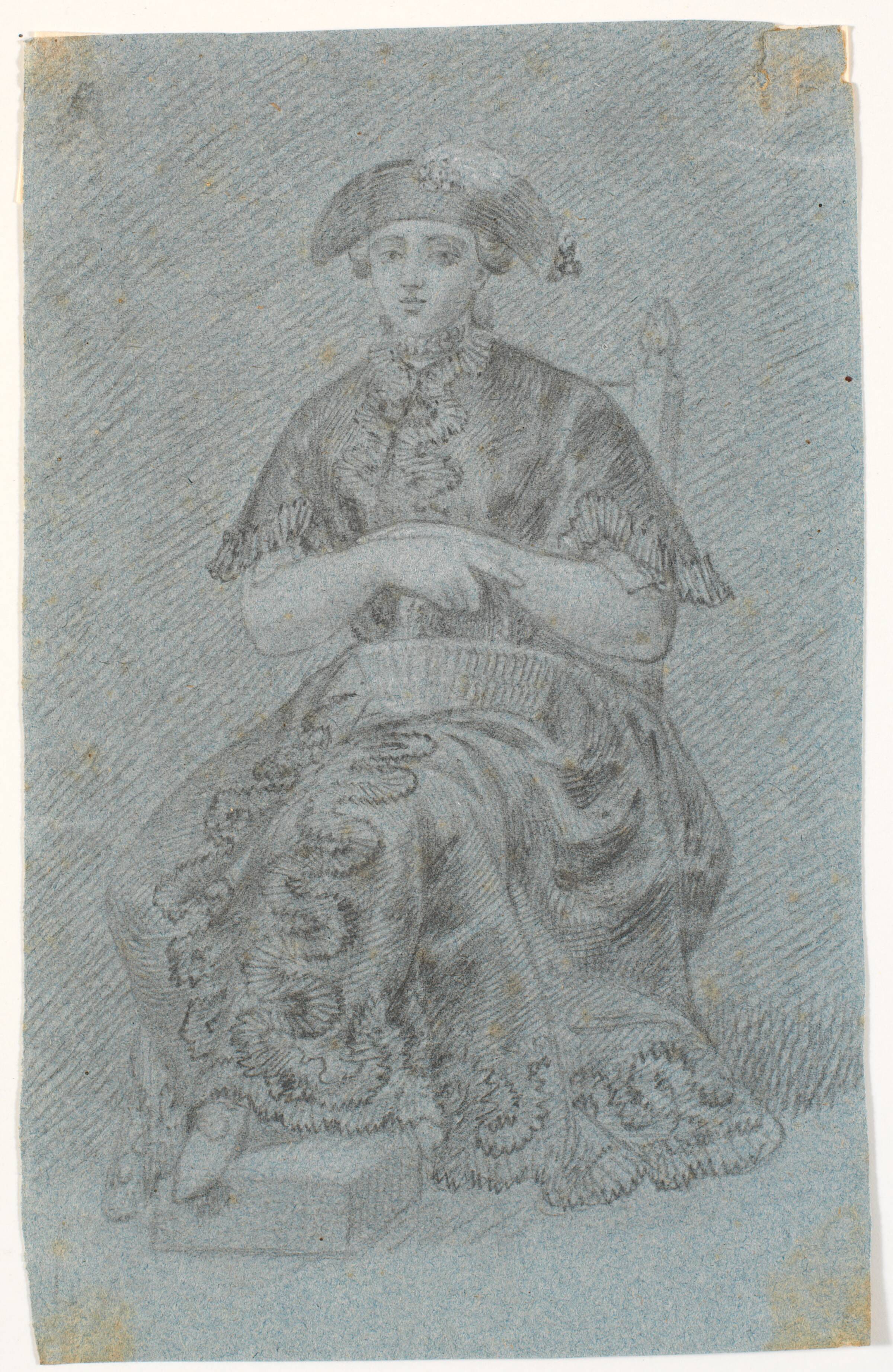 Siddende dame med hat. Kostumefigur?, C.A. Lorentzen, 1746-1828