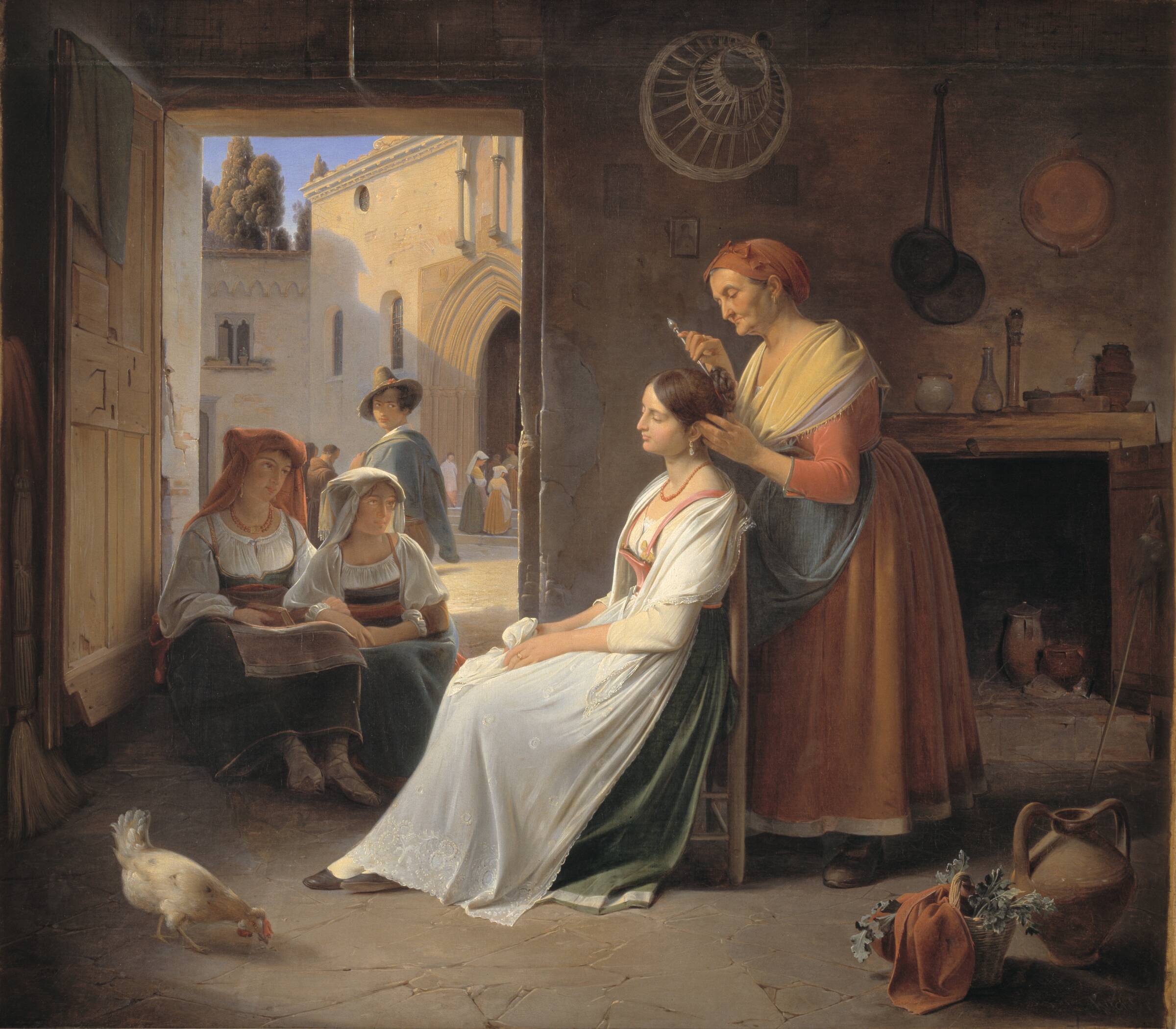 En ung italiensk kvinde, som smykkes af sin mor, Albert Küchler, 1835