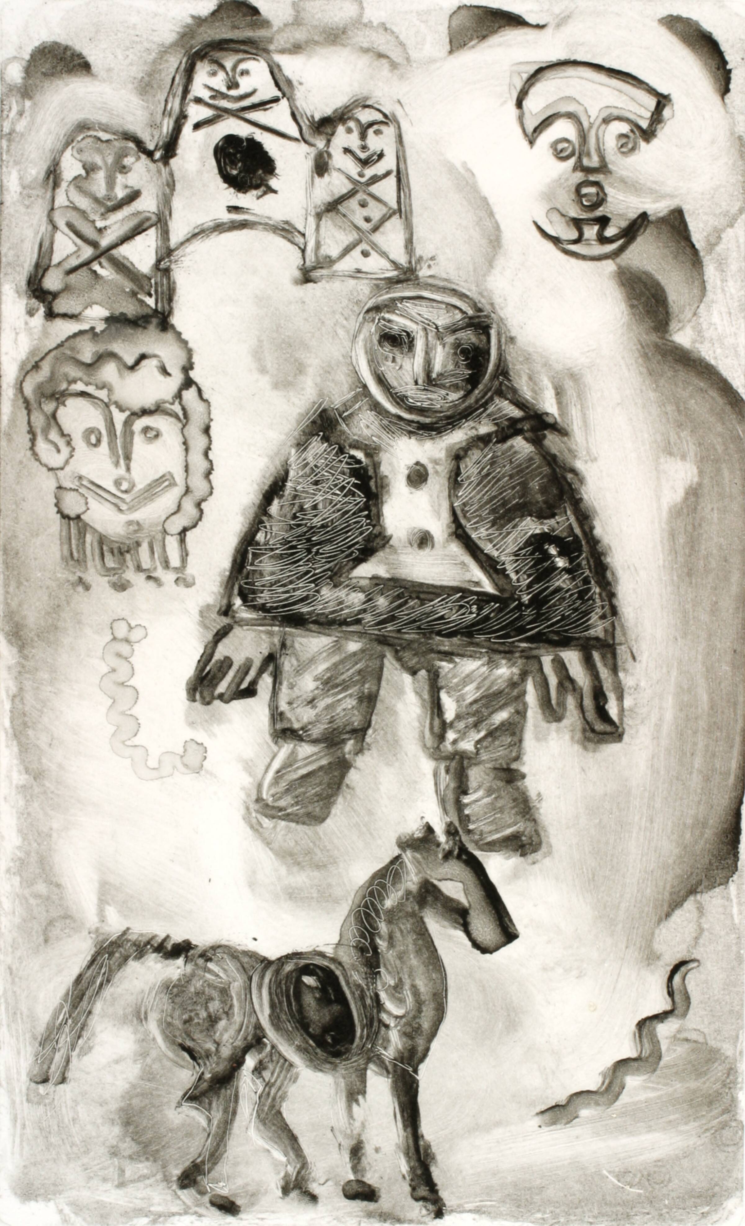 En mand, en hest og andre figurer, Richard Winther, 1958