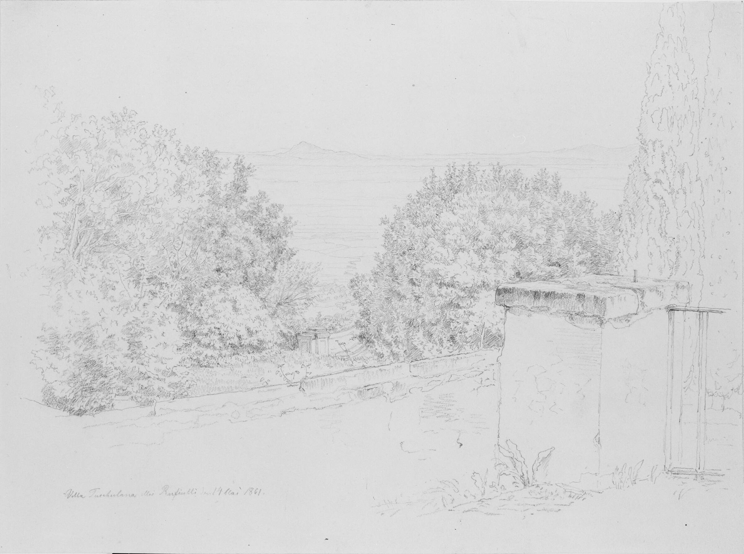 Udsigt fra Villa Tusculana, C.A. Kølle, 1861