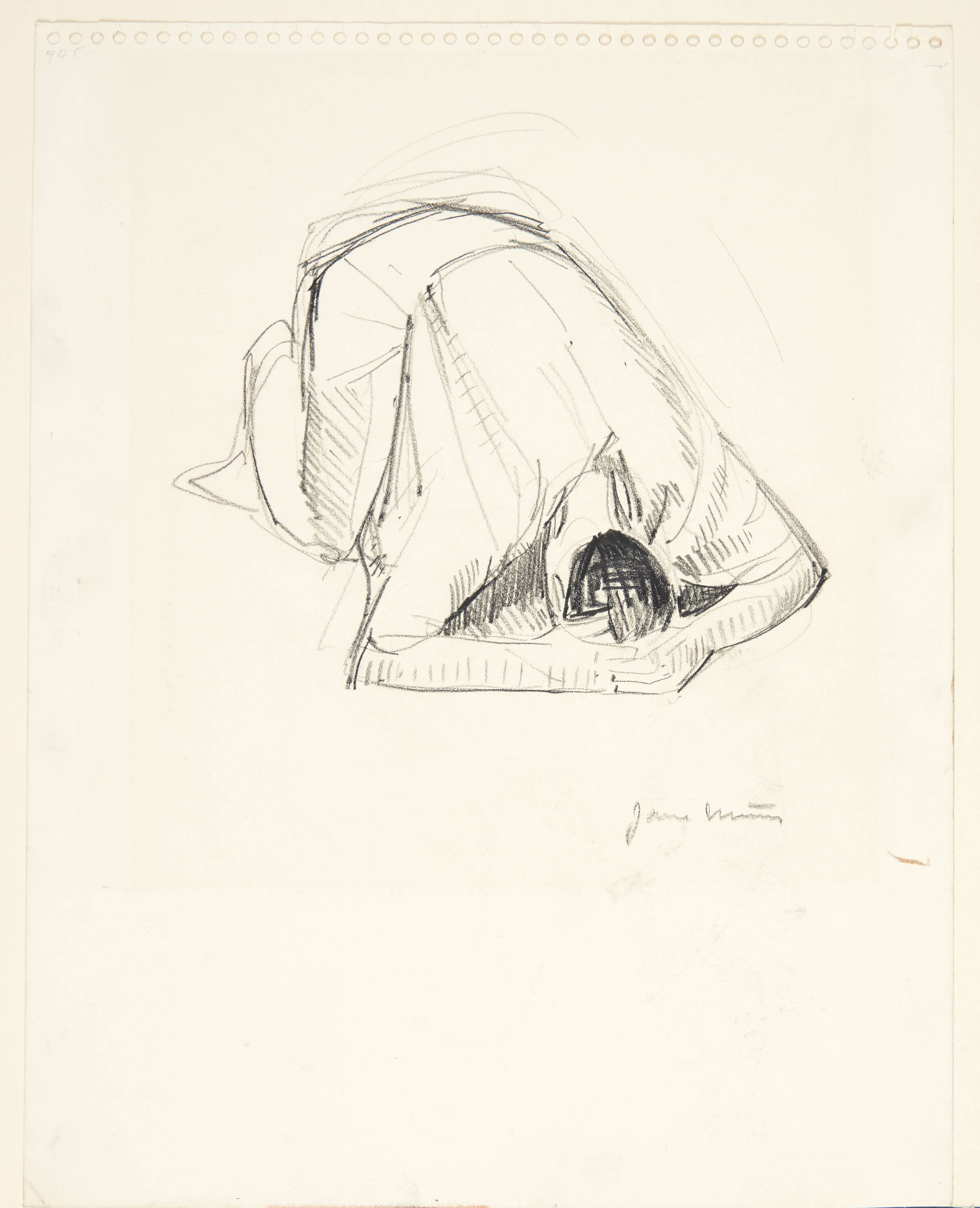 Foroverbøjet, knælende figur. Illustration til "Adam Homo" af Frederik Paludan-Müller, Jane Muus, 1954-1956