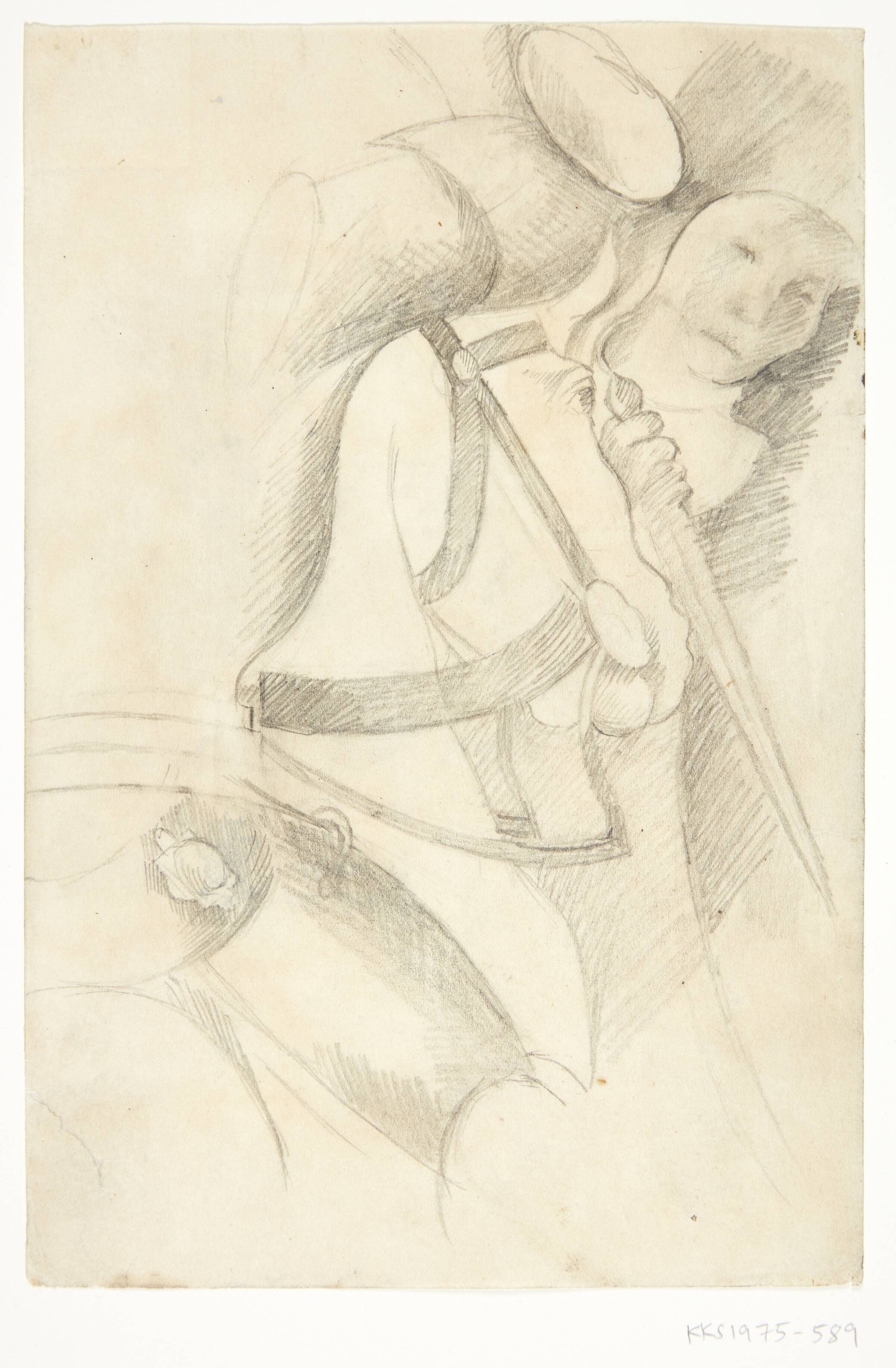 Fragment af hest og to krigere. Kompositionsskitse til P. Uccellos "La Battaglia", William Scharff, 1901-1959