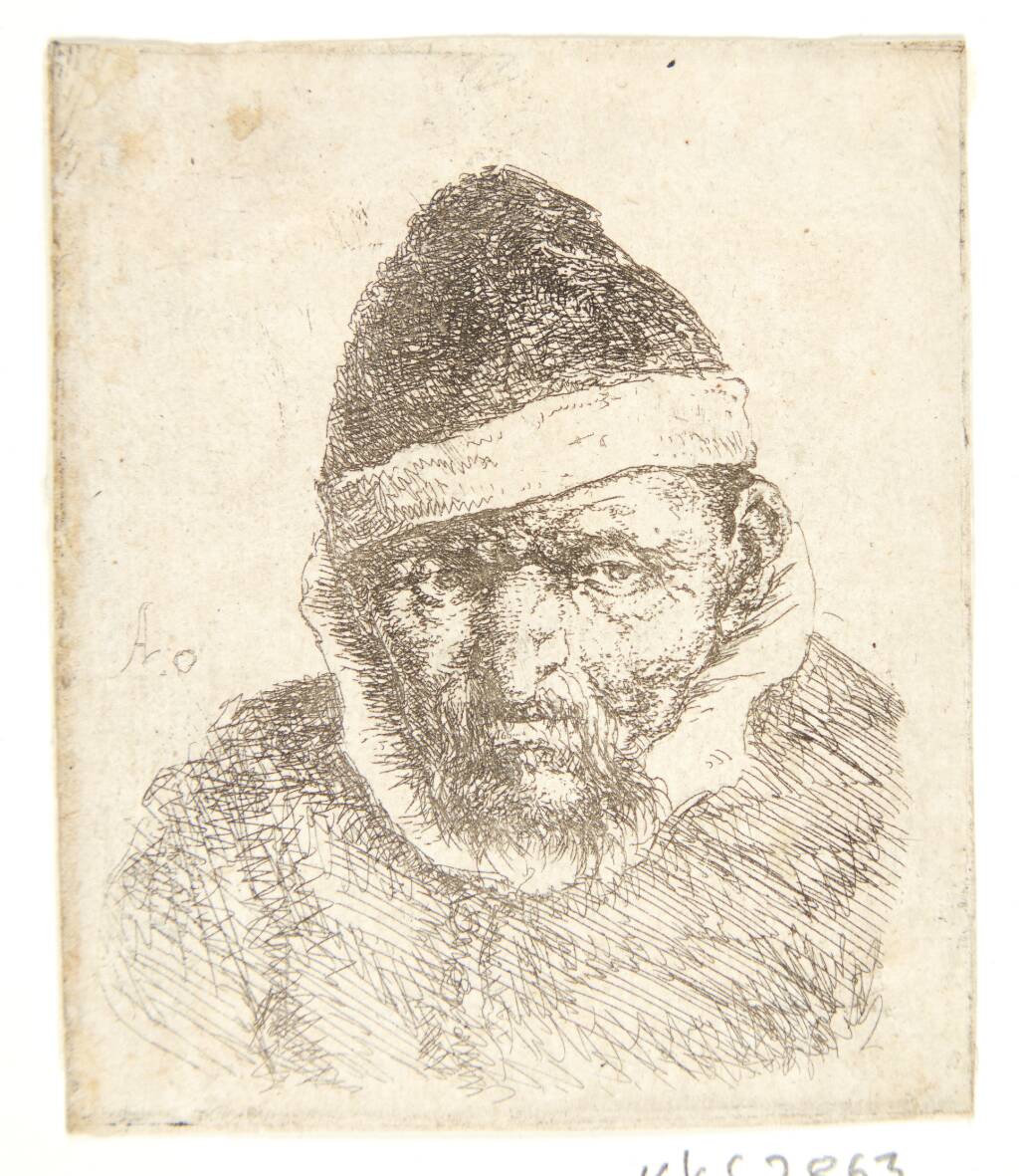 Bonde med spids pelshue, Adriaen van Ostade, 1647