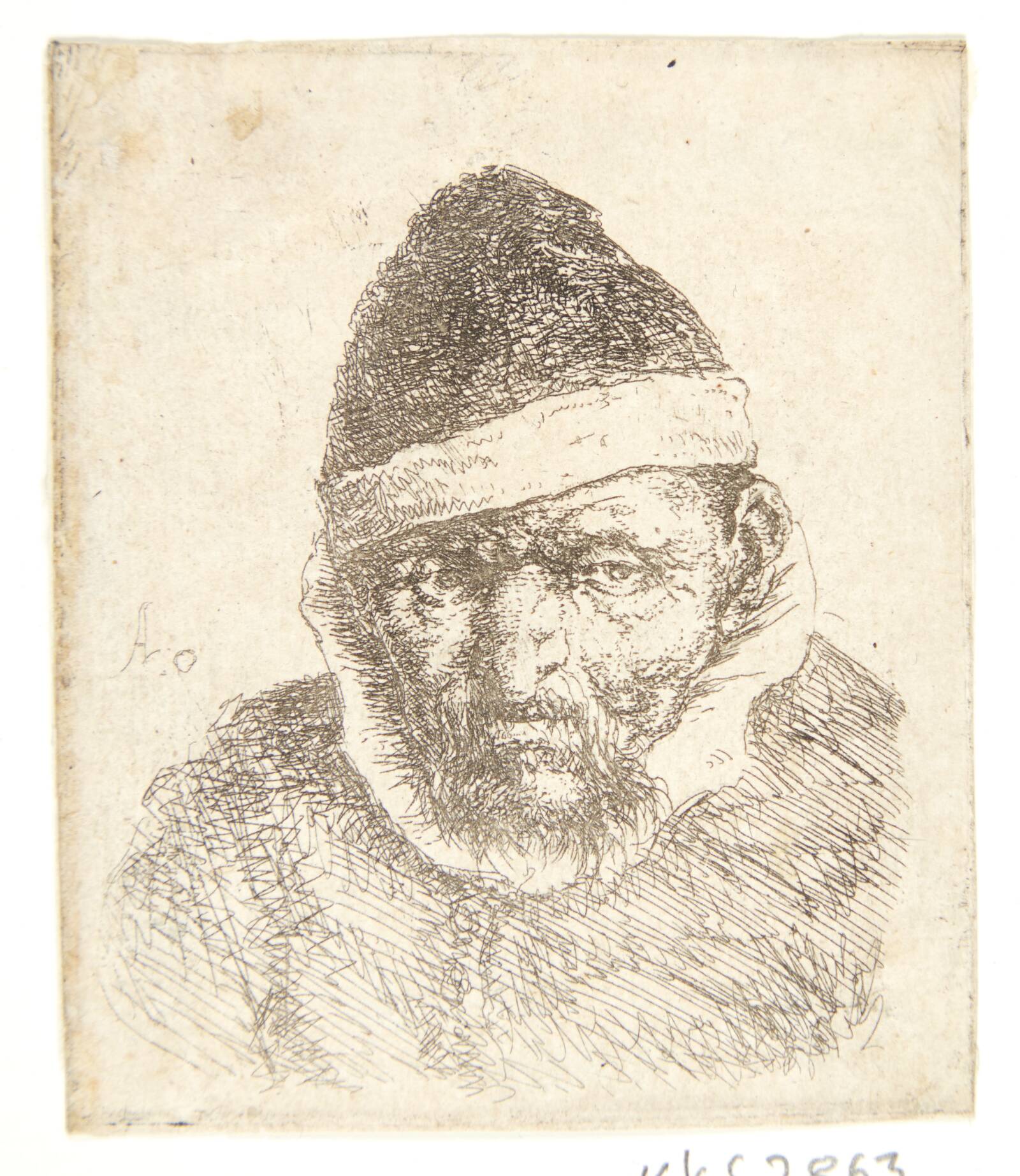 Bonde med spids pelshue, Adriaen van Ostade, 1647