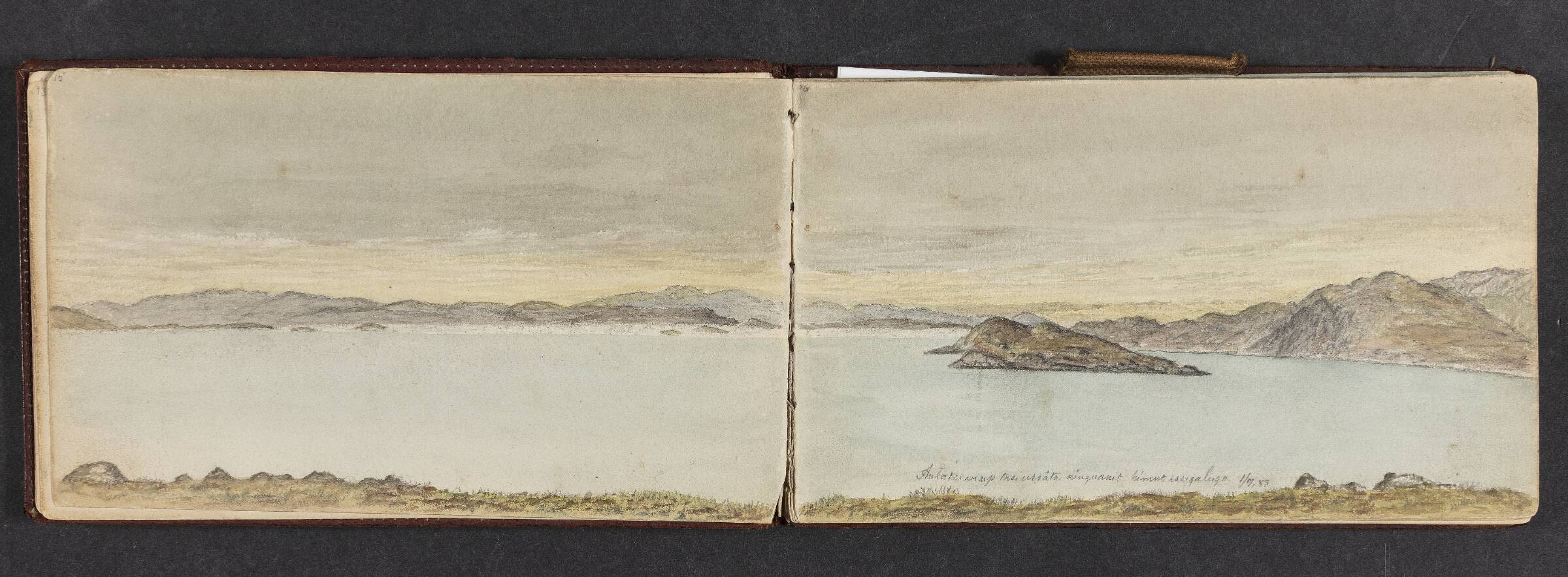 Kystlandskab med fjelde, Lars Møller, 1883