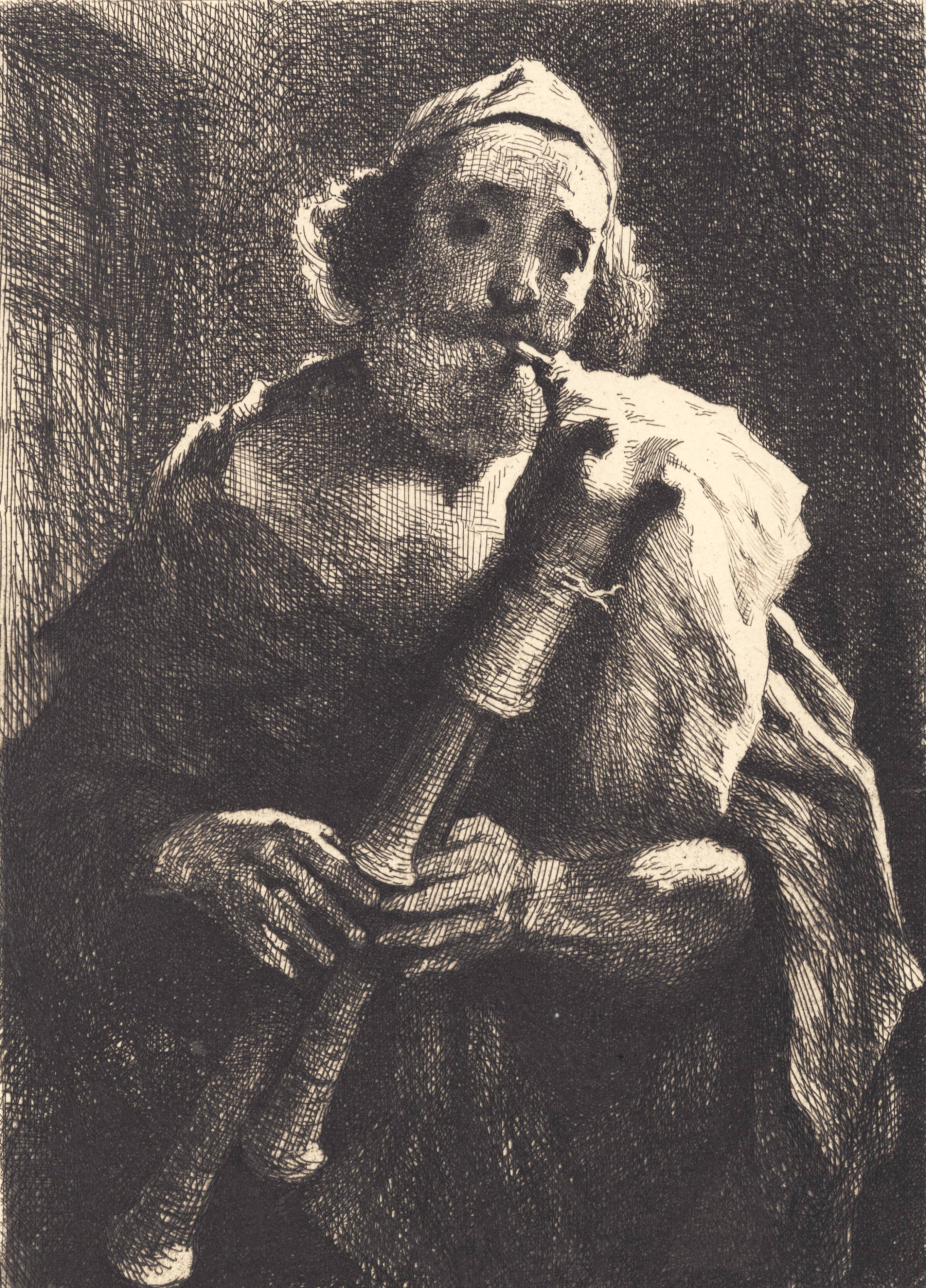 Sækkepibespillende gammel hyrde, Frans Schwartz, 1865-1917
