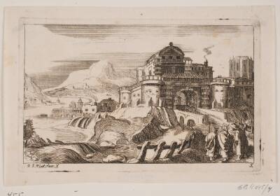 Landskab med Jesus og to apostle foran en byport