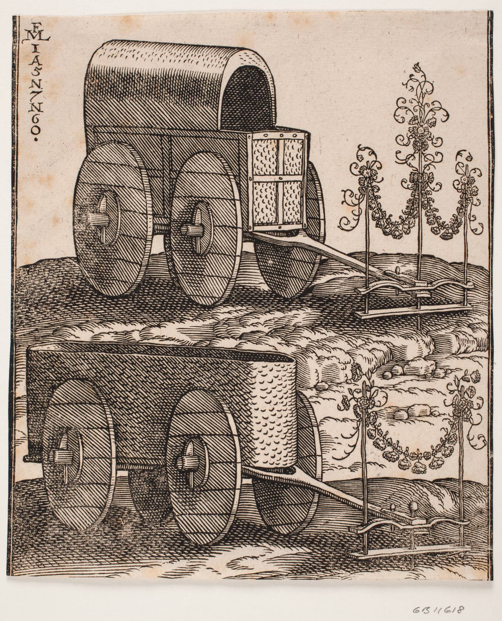 To firehjulede vogne, Melchior Lorck, 1576