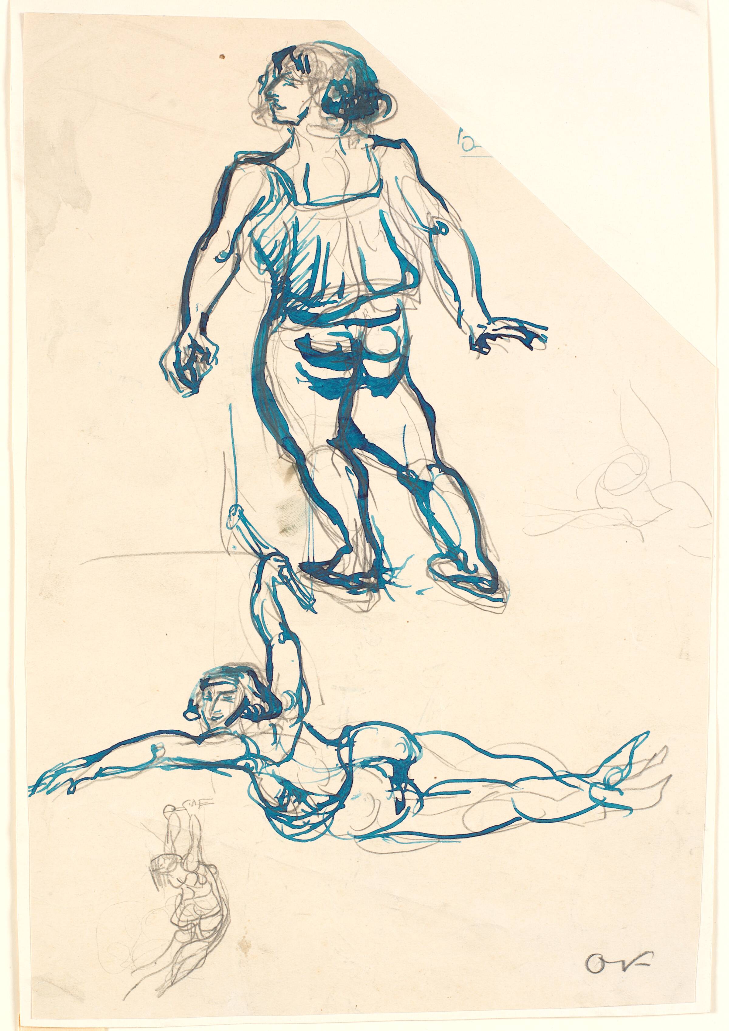 Tre studier af en kvindelig akrobat, i trapez og gående, Emile Othon Friesz, 1906-1909