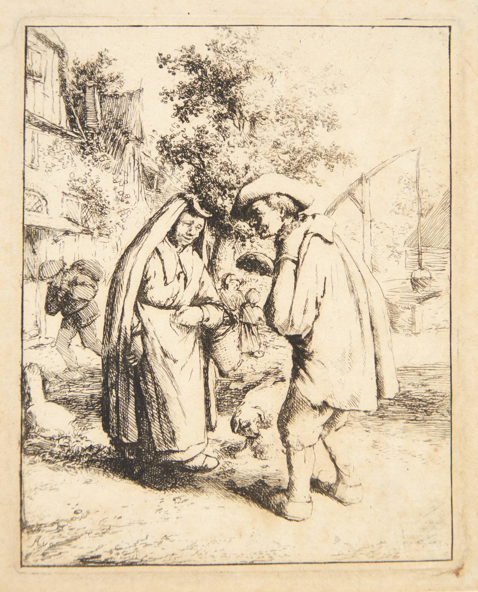 Mand og kvinde i samtale, Adriaen van Ostade, 1650