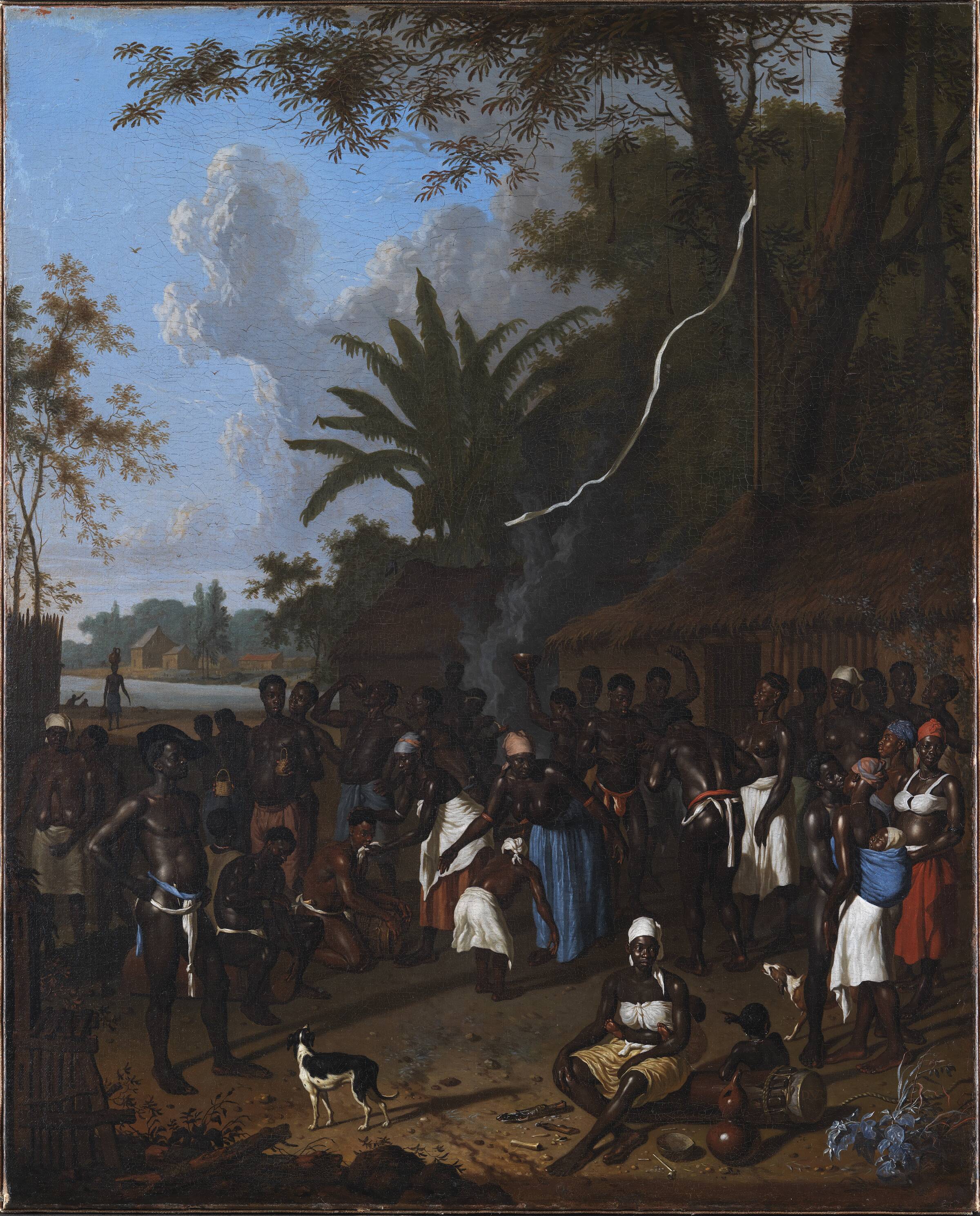 Sammenkomst af slavegjorte på en af Jonas Witsens plantager i Surinam, Dirk Valkenburg, 1706-1708