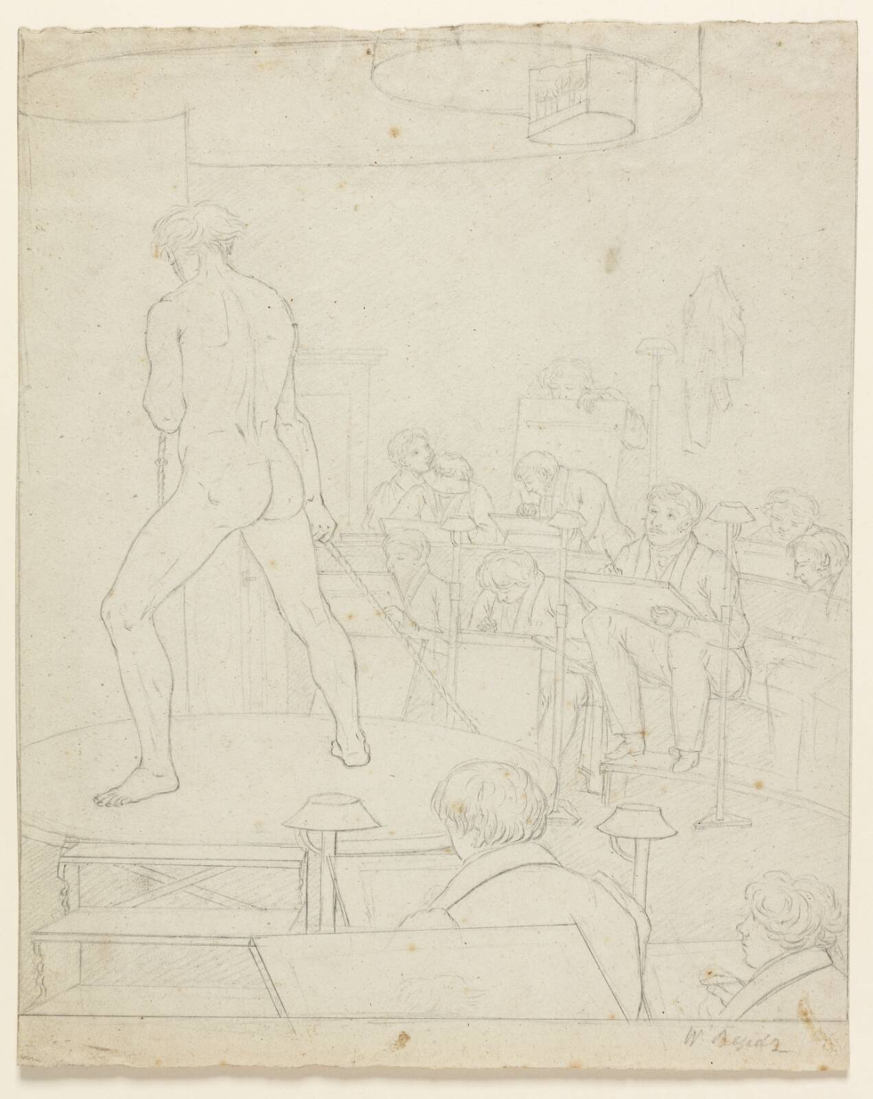 Interiør fra modelskolen på Kunstakademiet, by Wilhelm Bendz, 1826