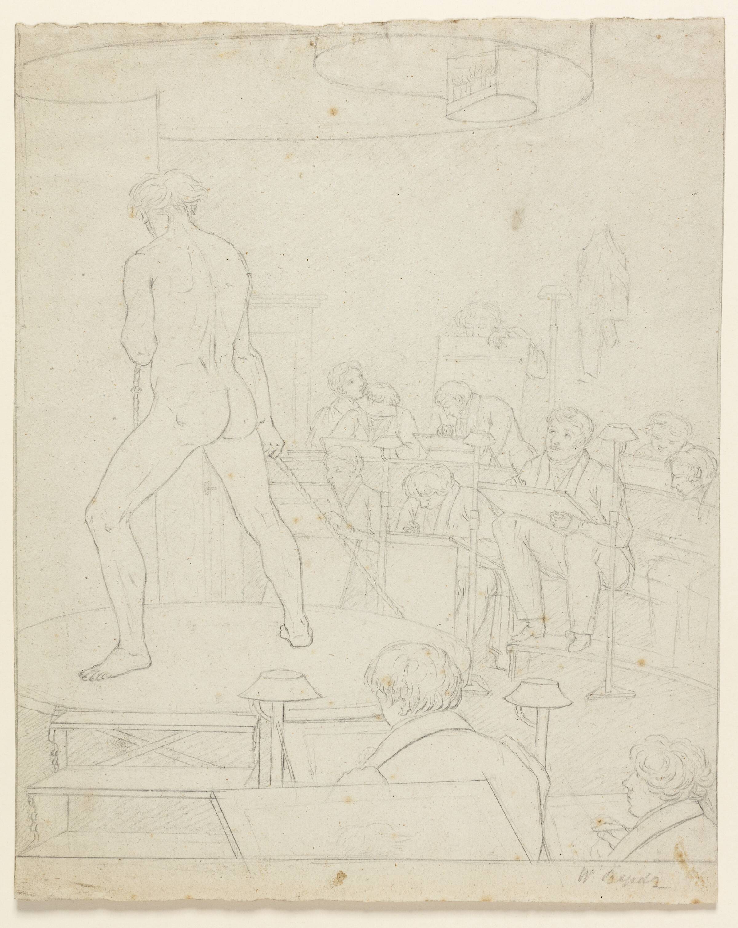 Interiør fra modelskolen på Kunstakademiet, Wilhelm Bendz, 1826