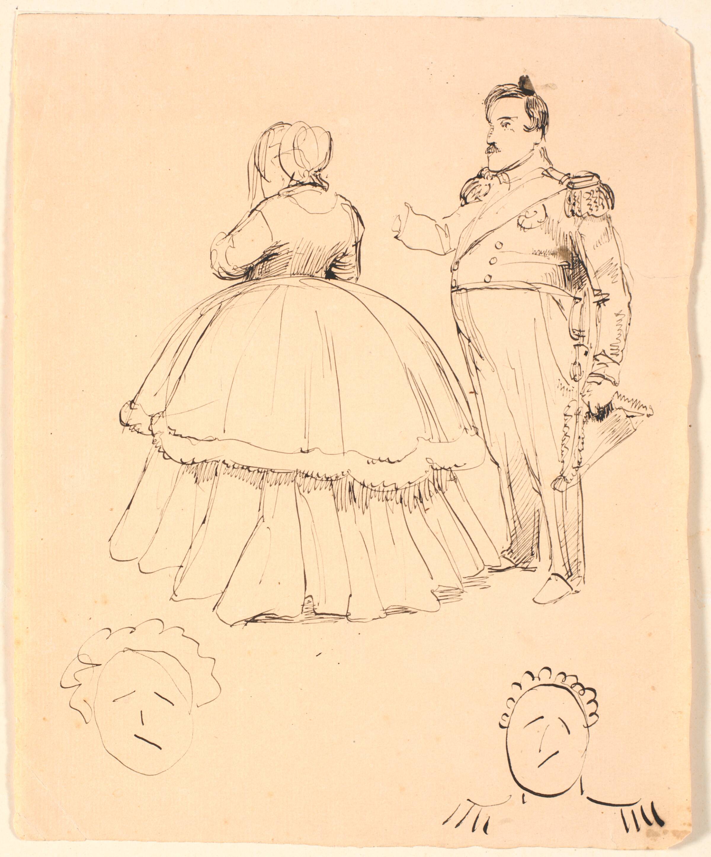 Karikatur af Frederik VII og Grevinde Danner; forneden af Christian VIII., P.C. Skovgaard, 1840-1849