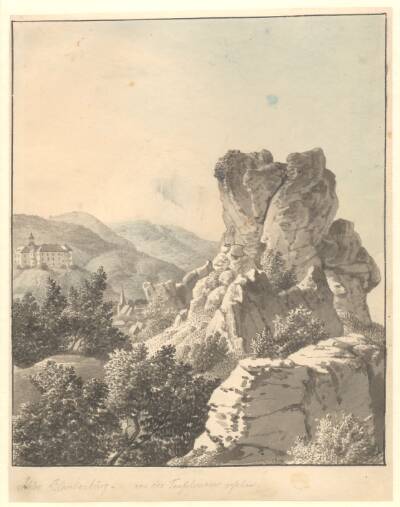 Udsigt ved Harzen, fra Teufelsmauer mod Schloss Blankenburg