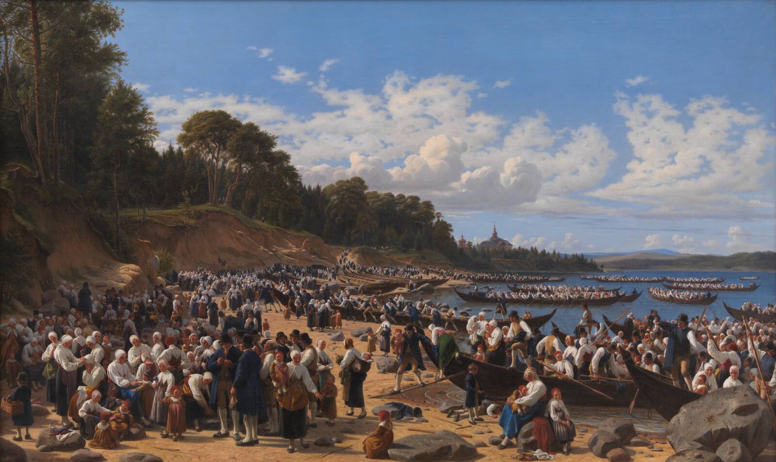 Church-Goers Arriving by Boat at the Parish Church of Leksand on Siljan Lake, Sweden, by Wilhelm Marstrand, 1853