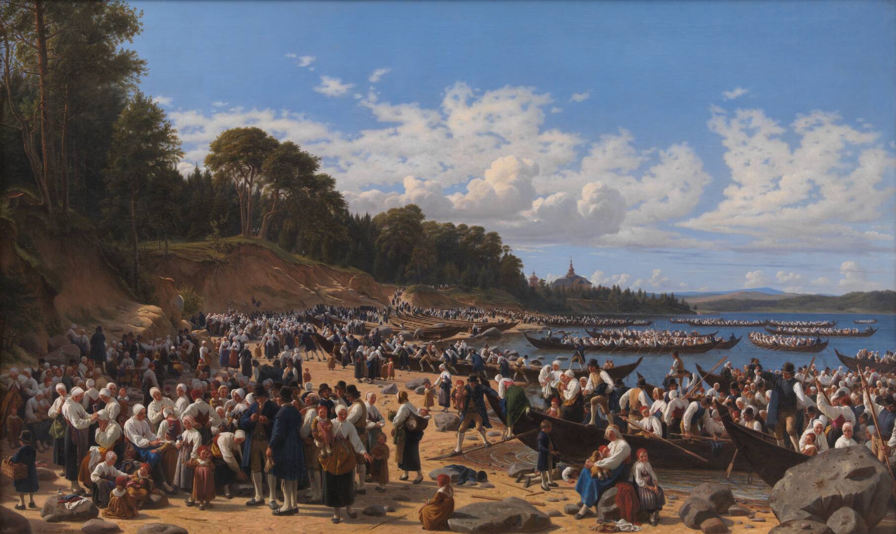 Church-Goers Arriving by Boat at the Parish Church of Leksand on Siljan Lake, Sweden, by Wilhelm Marstrand, 1853