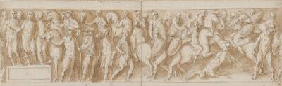 Marcus Aurelius modtager besked om kvindernes tilfangetagelse; Marcus Aurelius afslutter en march; en germansk høvding føres bort; høvdingens sidste mænd falder