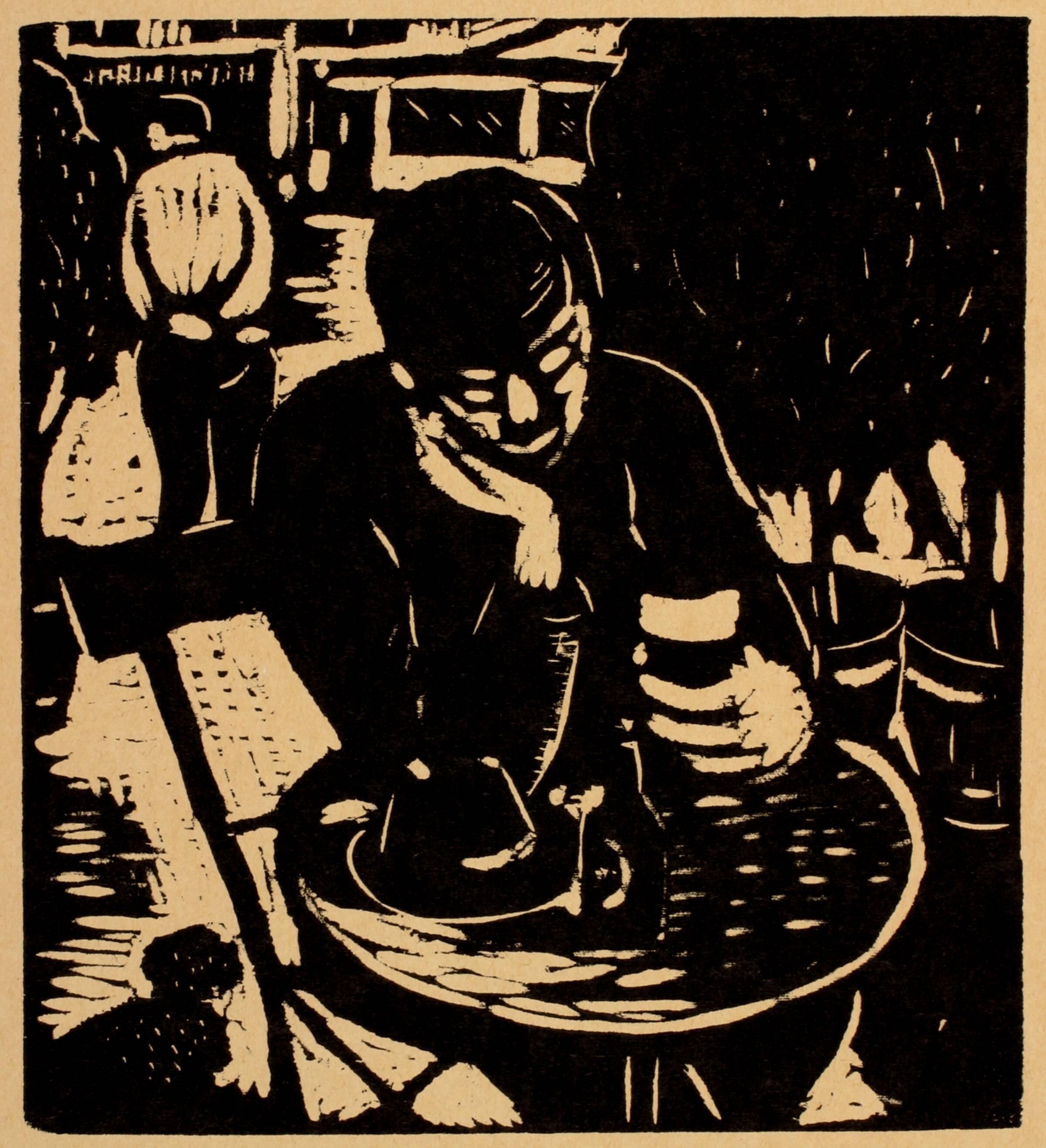 Siddende mand på cafe, der drikker en øl, Kaj Ejstrup, 1935