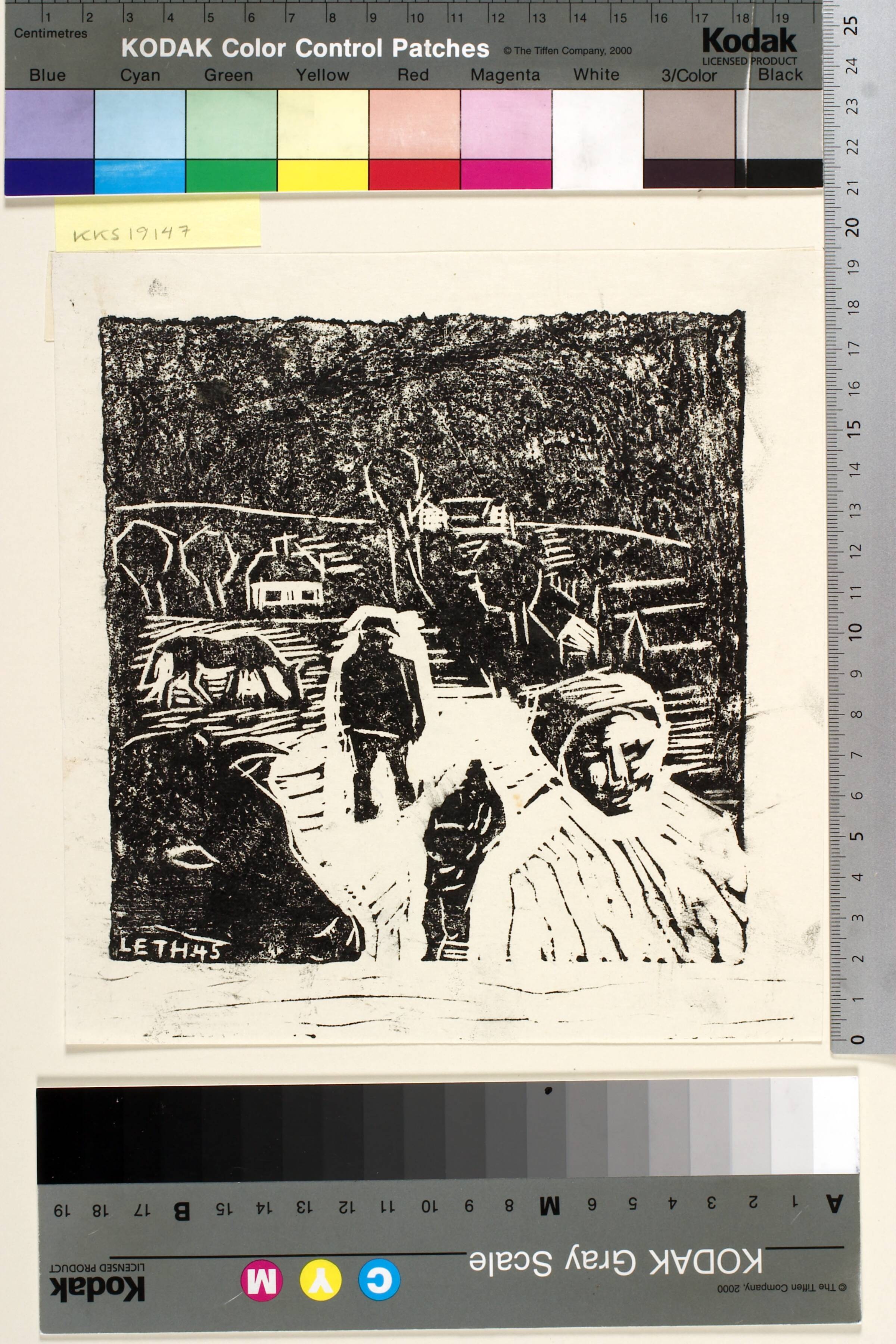 Landskab med mennesker og dyr, Harald Leth, 1945