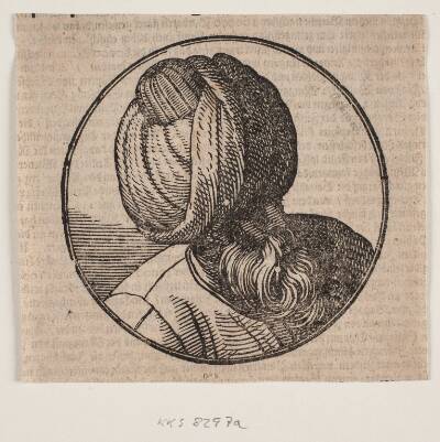 Cirkulær medaljon med brystbillede af mand med turban, set diagonalt oppe fra, 3/4 profil t.h.