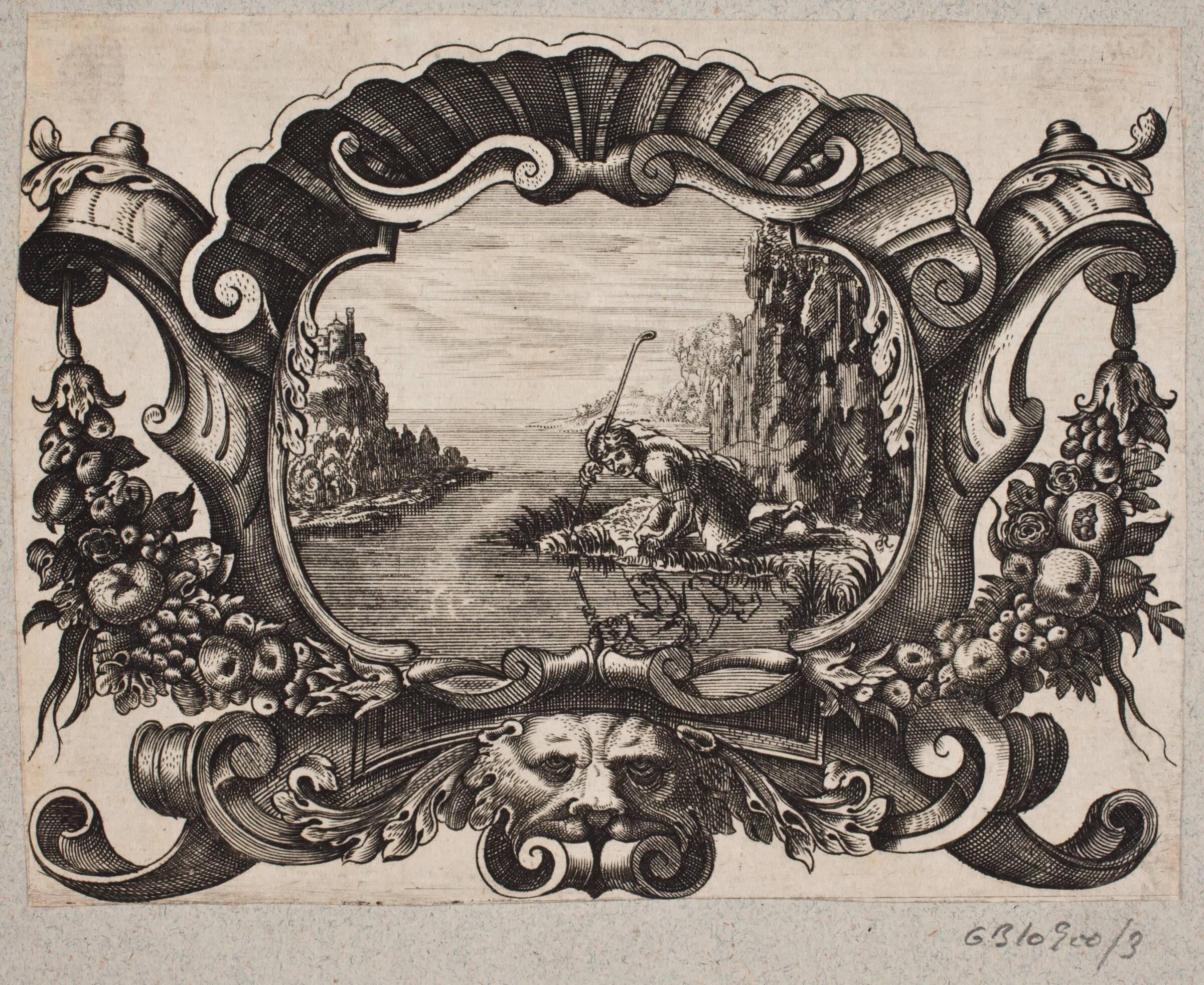 Emblem med hyrde, der spejler sig i en sø, Christian Rothgiesser, 1645-1659