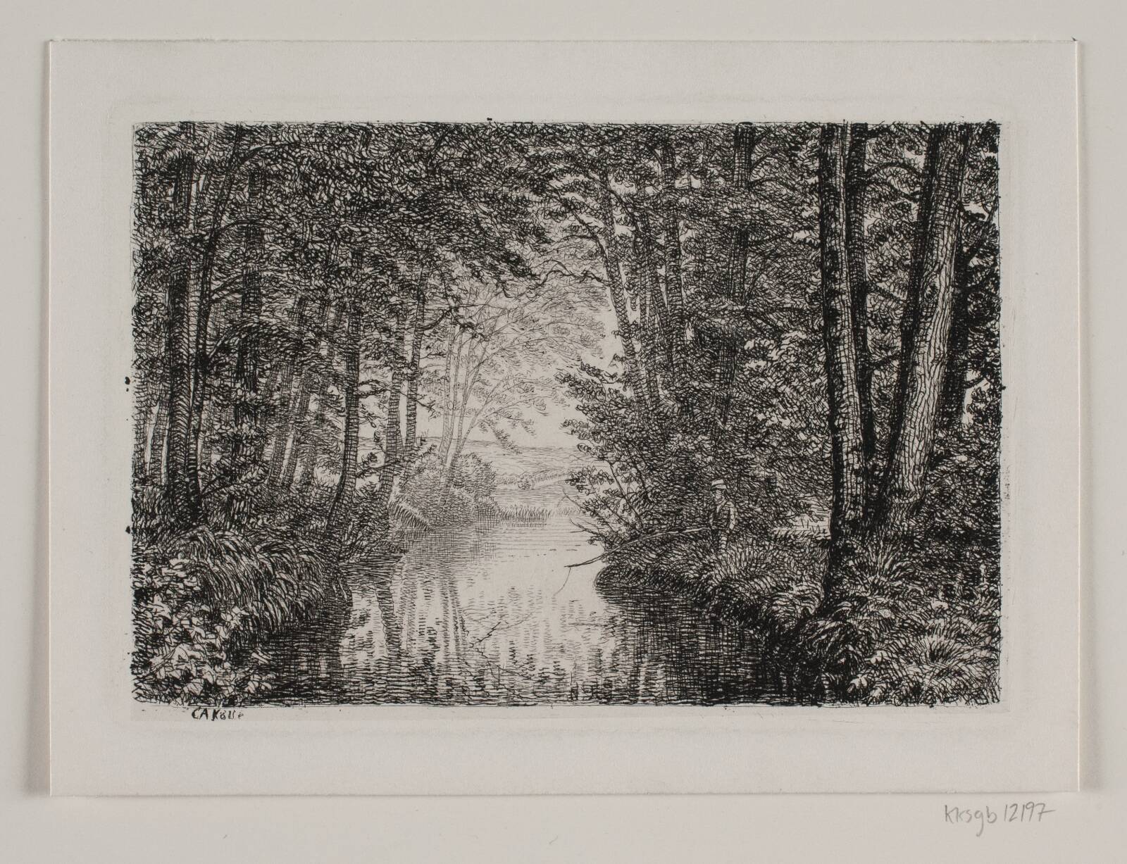 Åløb i en skov, C.A. Kølle, 1855
